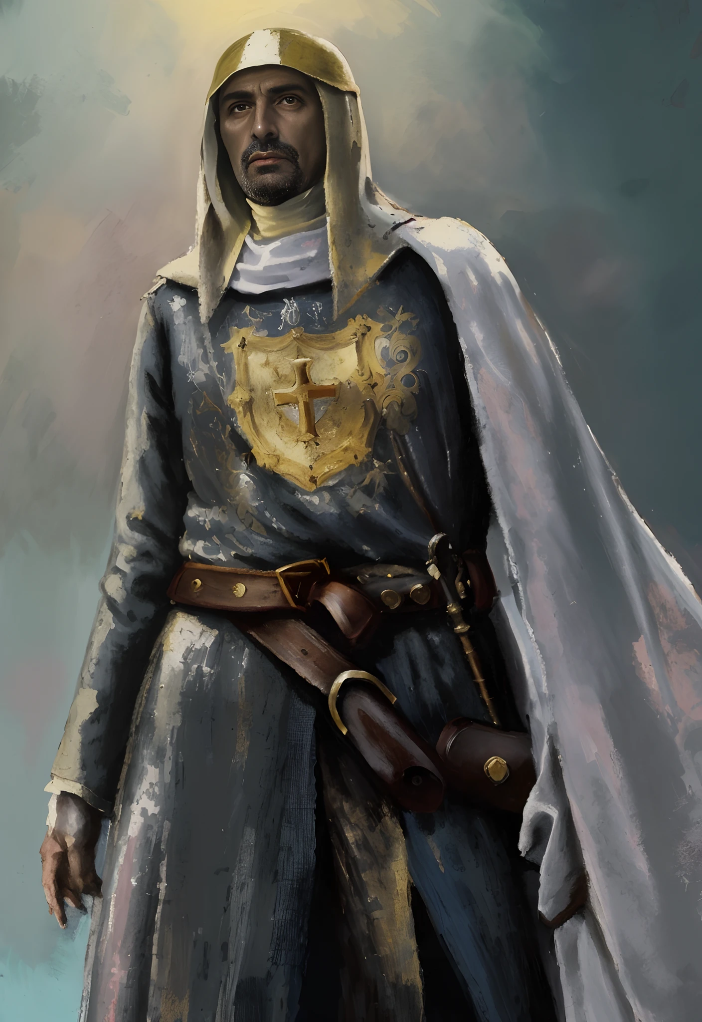 pintura de um homem vestido com um traje medieval com uma espada, Santo Cruzado Medieval, cavaleiro medieval cruzado sagrado, pintura de um cavaleiro, cavaleiro cruzado sagrado medieval, Santo cruzado medieval, arte conceitual medieval, para arte conceitual de personagem de honra, Ricardo IV, o rei romano, retrato cavaleiro feminino, Velho Rei Medieval, teutonic knight, Retrato do cavaleiro, Retrato de um cavaleiro