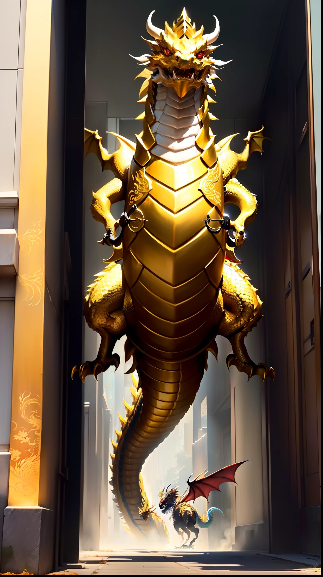 Chinese Dragon golden colored Golden Luck frontage Trying to take off Winding a tuna Only one piece Dragon God