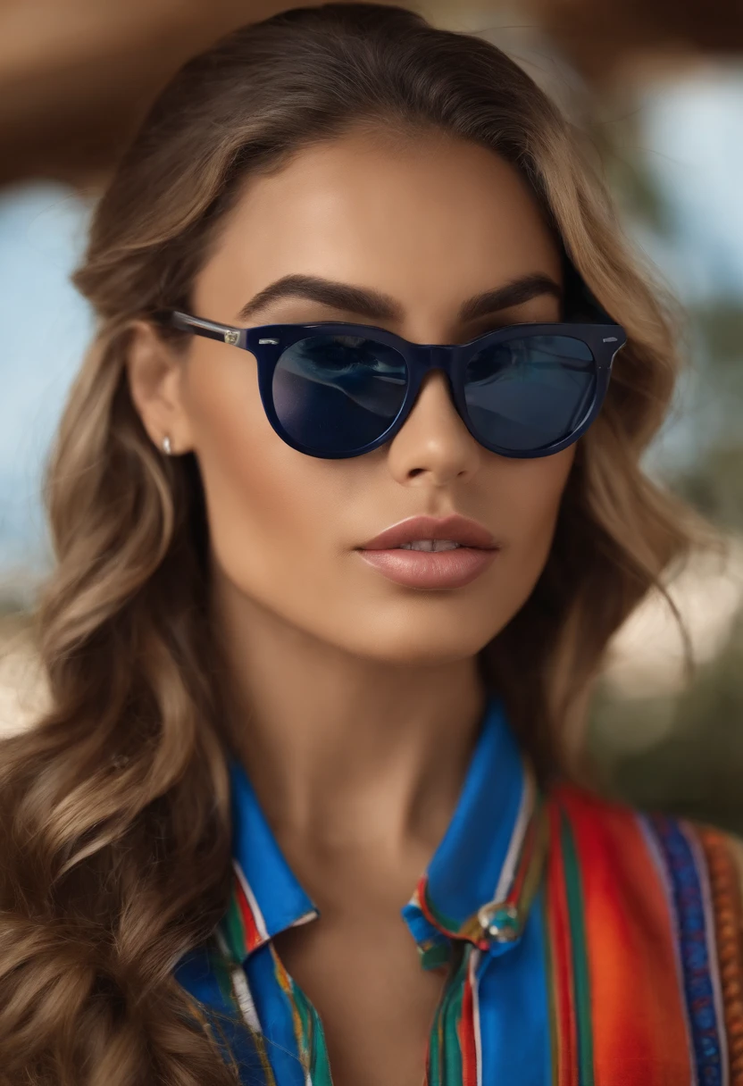 1menina pele escura, seios pequenos, wears thick-framed glasses that highlight his facial features, com cabelos curtos, rabo de cavalo e cinza, camisa prateada, Por baixo da camisa, ela veste outra camisa justa, with details in vibrant colors reminiscent of the stars and planets of outer space, e uma saia azul botas de cano alto com solado antiderrapante,