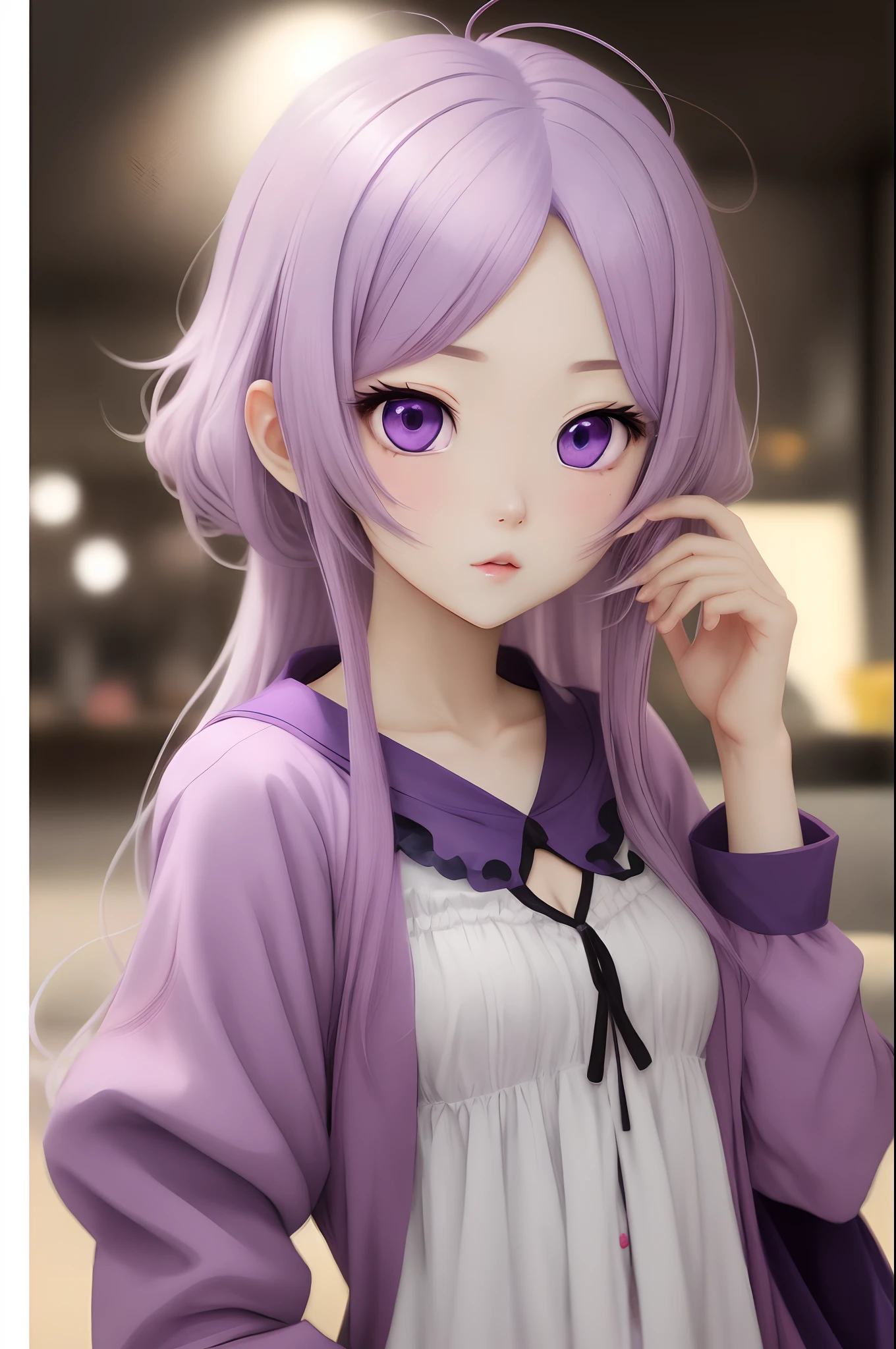 An anime character,light violet hair,largeeyes,