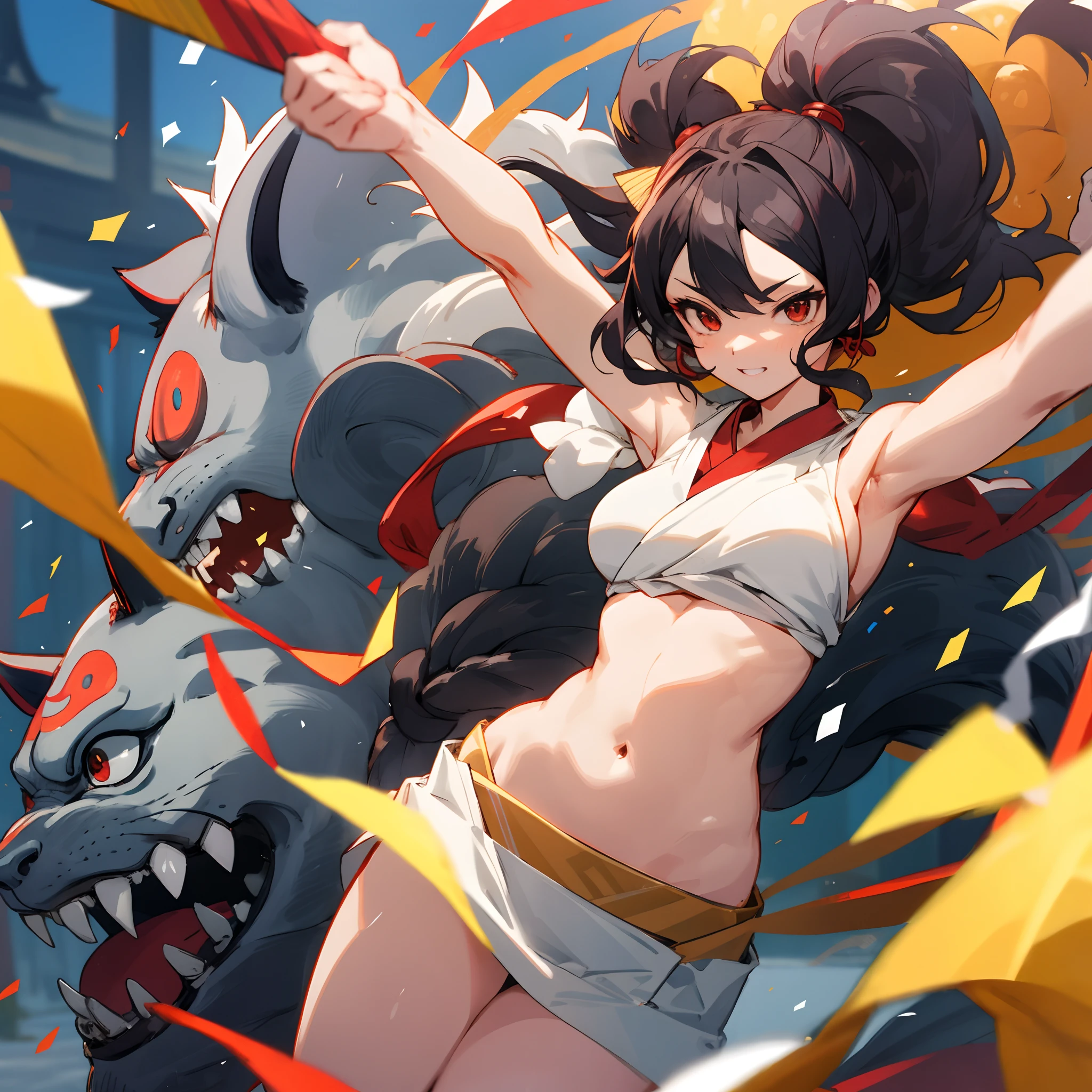 Dark hair,Komono,shrines,Komainu,Confetti,Red Eyes,Woman with perfect body shape