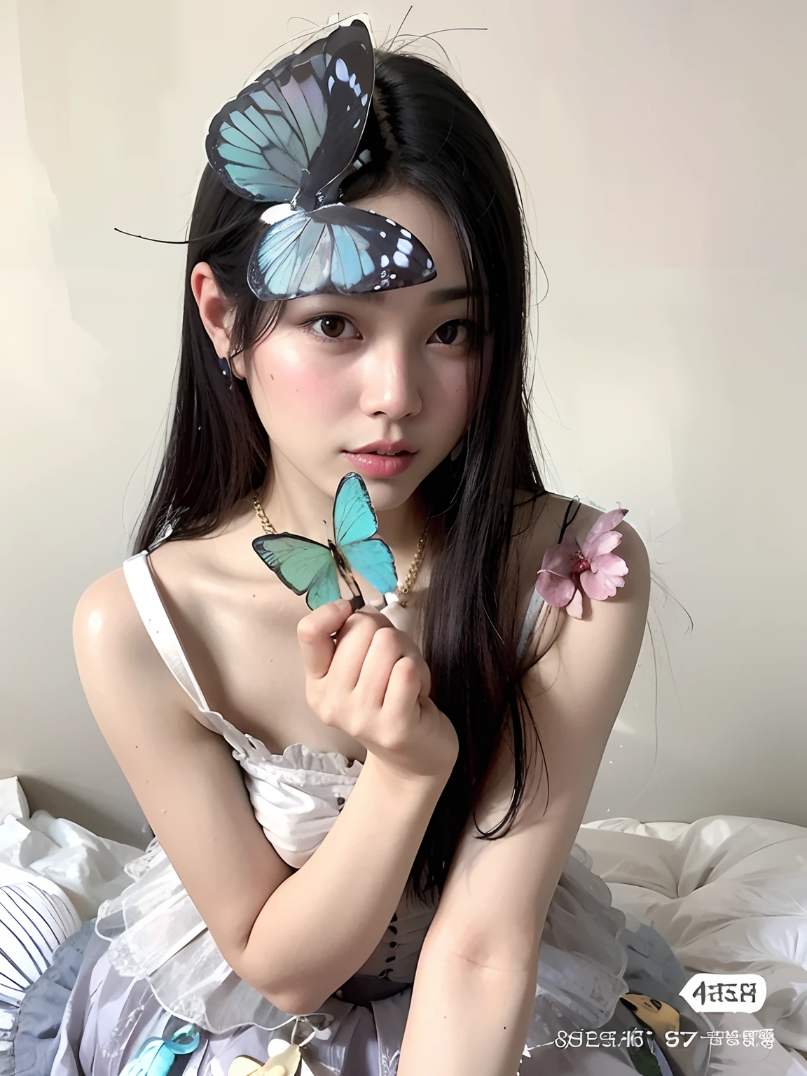 Chica de Araffe con pinza para el pelo de mariposa en un vestido, Cute aesthetics with flutter, ulzzang, mariposa, Hermosa joven coreana, Butterfly jewelry, 2 0 2 0 moda, Yanjun Chengt, pale milky white porcelain skin, chica muy hermosa, Sakimichan, Fairycore, Mariposas, Chica coreana, Soft butterfly lighting, Wenfei Ye