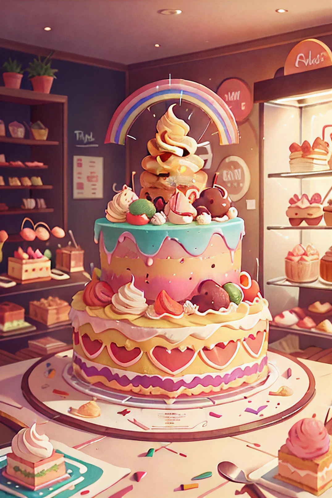 isometry,icecream,Confectionery,Beautiful rainbow cake,Dessert shop