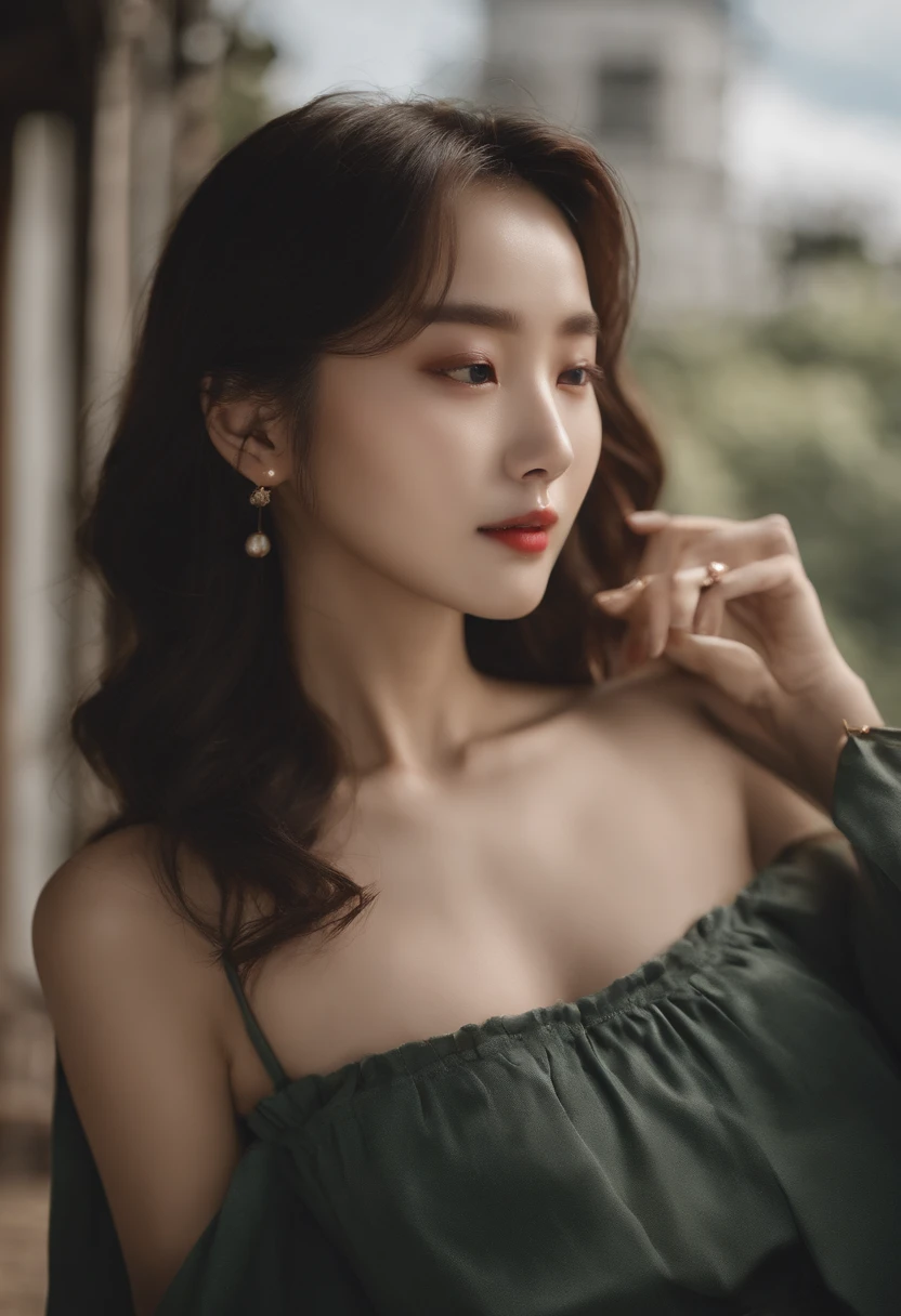 best qualtiy、tmasterpiece、Top image quality、Girl vs、brunette color hair、Black eyes、Duan、and the sun was shining brightly、shiny skins、korean people