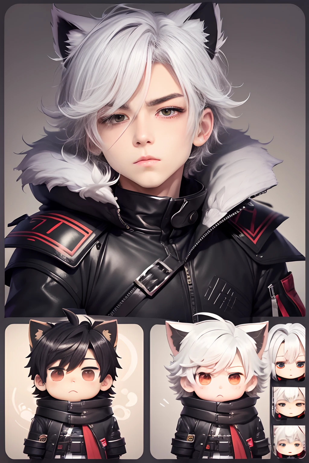 a sticker,Handsome boys\(Libido boy\)(kawaii:1.2),Fluffy coat,chibi character, Model style, small, Comfortable background, Platinum-BR.9 emojis,9 poses and expressions,Different emotions,Different expressions,Different actions,8K