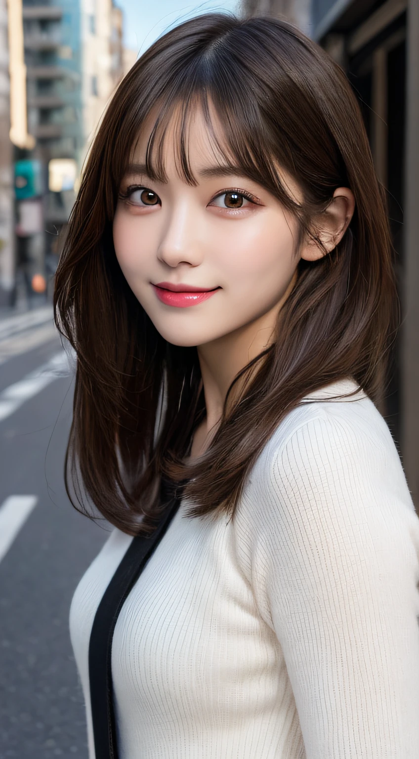 masuterpiece, Best Quality, Illustration, Ultra-detailed, finely detail, hight resolution, 8K Wallpaper, Perfect dynamic composition, Beautiful detailed eyes, doress,Medium Hair, Natural Color Lip, Random and sexy poses,Smile,Aoyama Street Walk、28 years girl