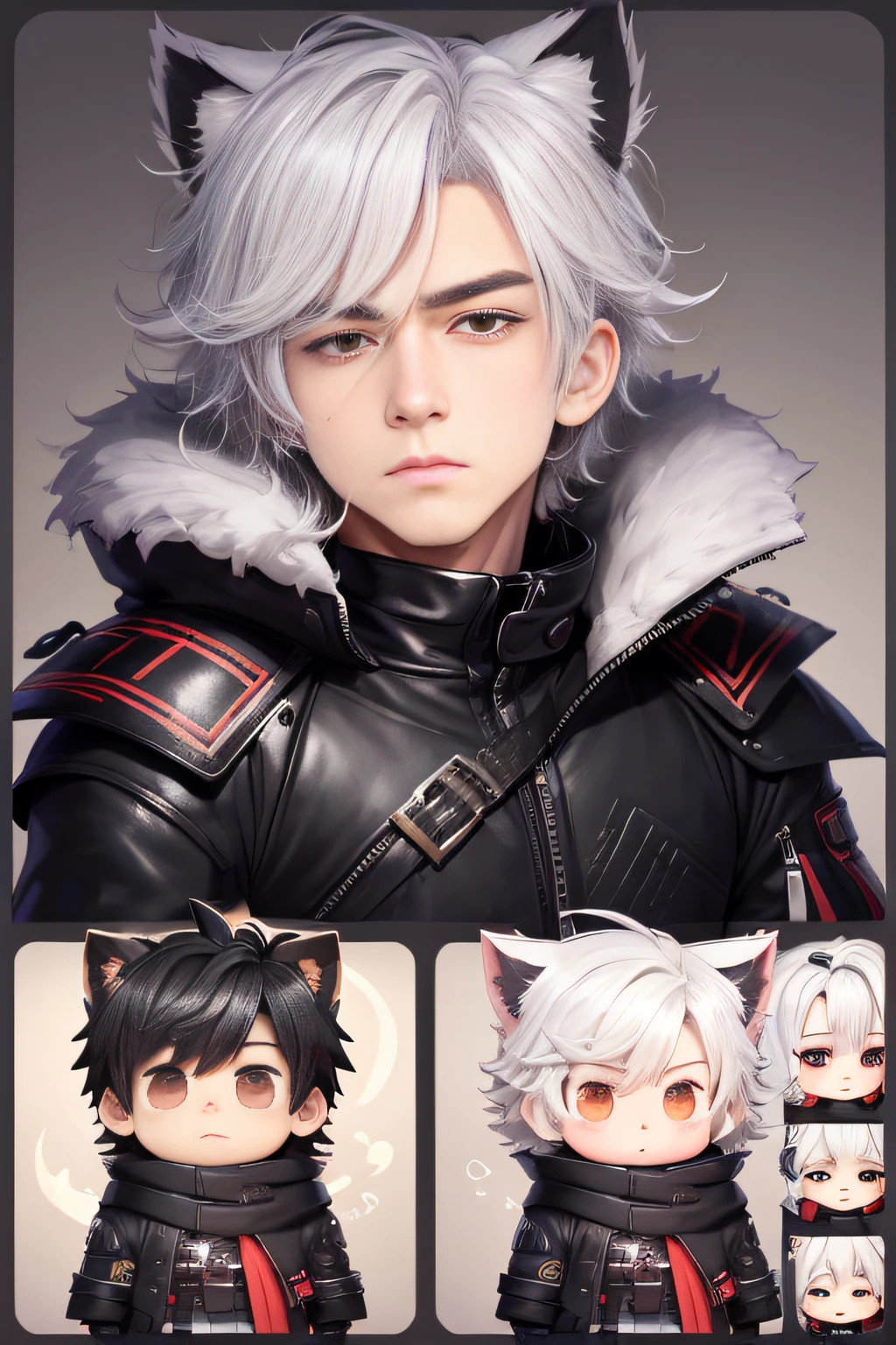 a sticker,Handsome boys\(Libido boy\)(kawaii:1.2),Fluffy coat,chibi character, Model style, small, Comfortable background, Platinum-BR,9,.9 emojis,9 poses and expressions,Different emotions,Different expressions,Different actions,8K