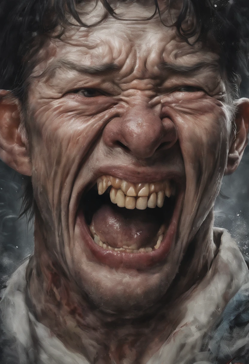 Facing the top right,Screaming face,artistic,high-level image quality,8K,up of face,Decadent,inner strength,japanese painting