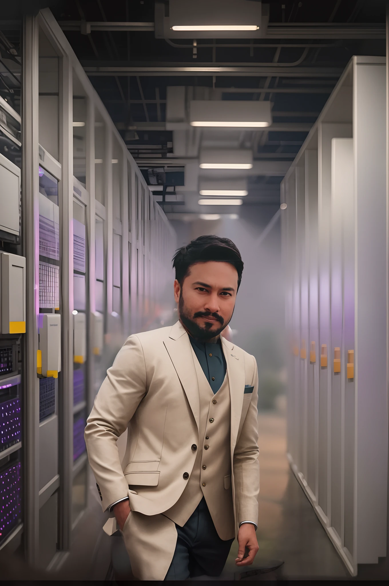Chnage the background of given image, background should be a good IT office, Data center
