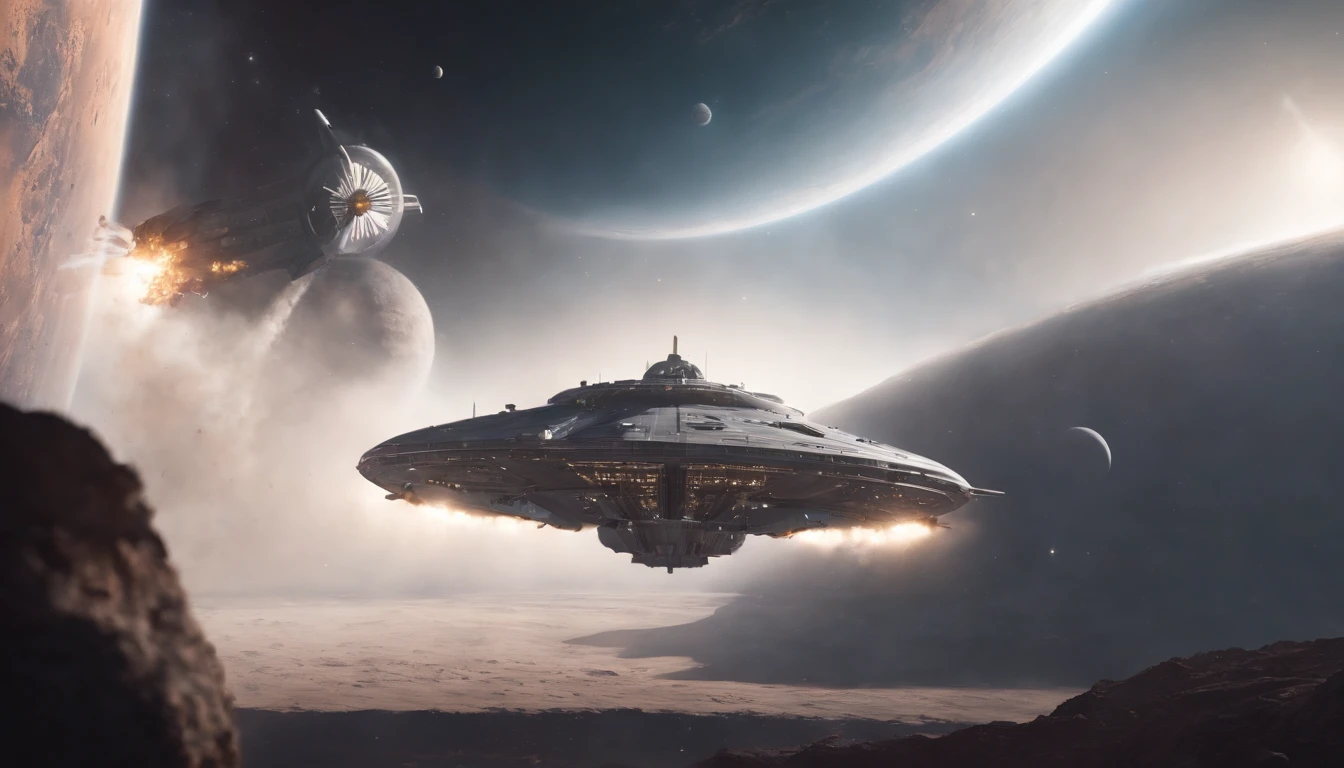 An astronauts back in front of a colossal Space ship the size of 3 cities in length, in the shape of a destroyer battlestar galactica ship, floating in space, computer background, cinematic, realism, crystal clear, micro-details, photo-realism, photo-realistic