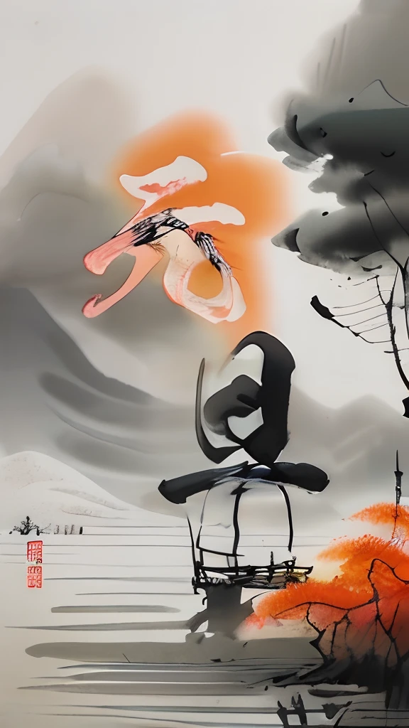 mont，Eau，ventania，​​clouds，firey，birds and flowers，Pavilions，an Chinese ink painting style，tmasterpiece，8k
