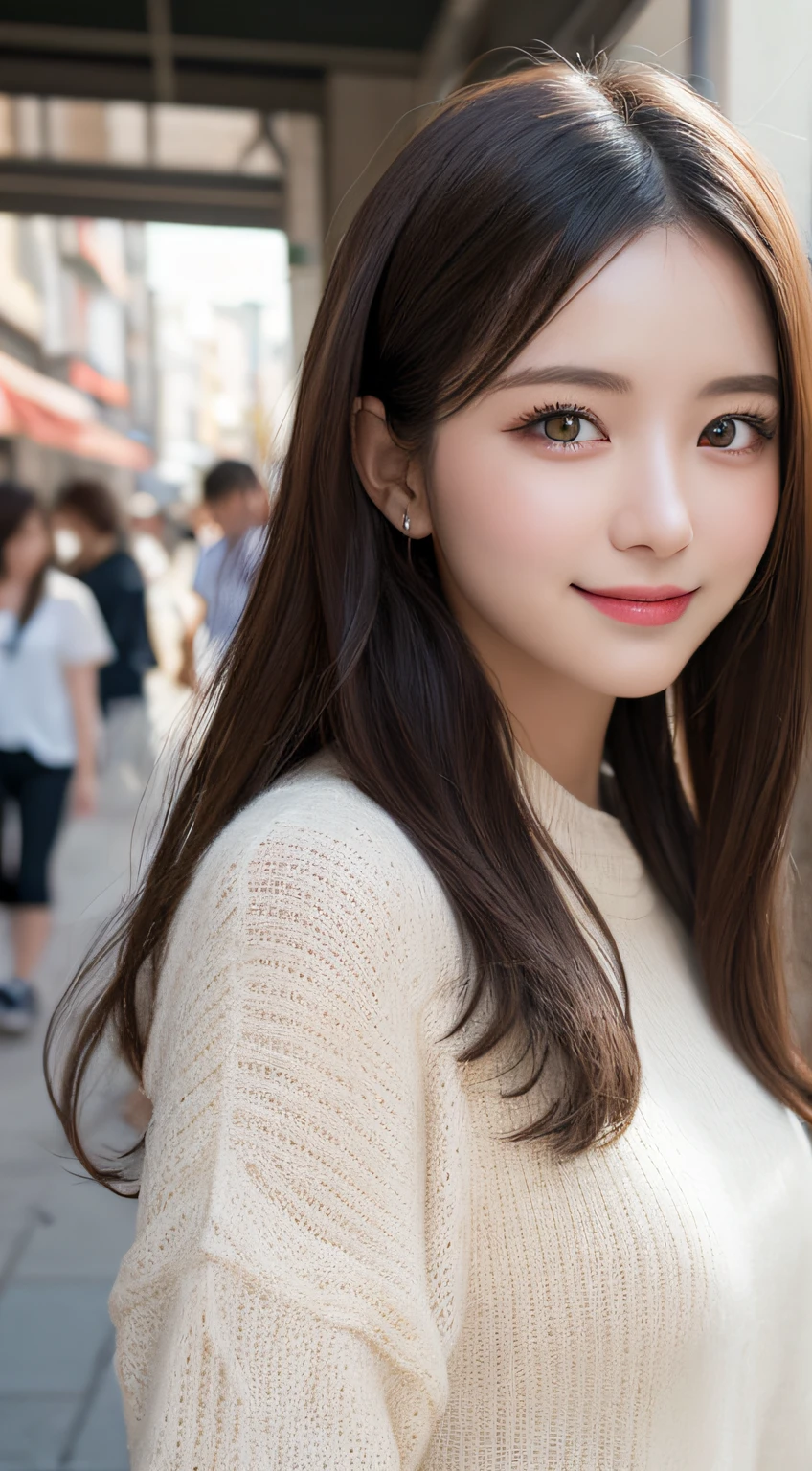 Tabletop, Highest quality, figure, Super detailed, In detail, High resolution, 8k wallpaper, Perfect dynamic composition, Beautiful attention to detail, Autumn fashion for women,Wavy Hair,small 、Natural color lip, Bold sexy pose,smile,Harajuku、20-year-old girl、cute、sexy shot looking at camera