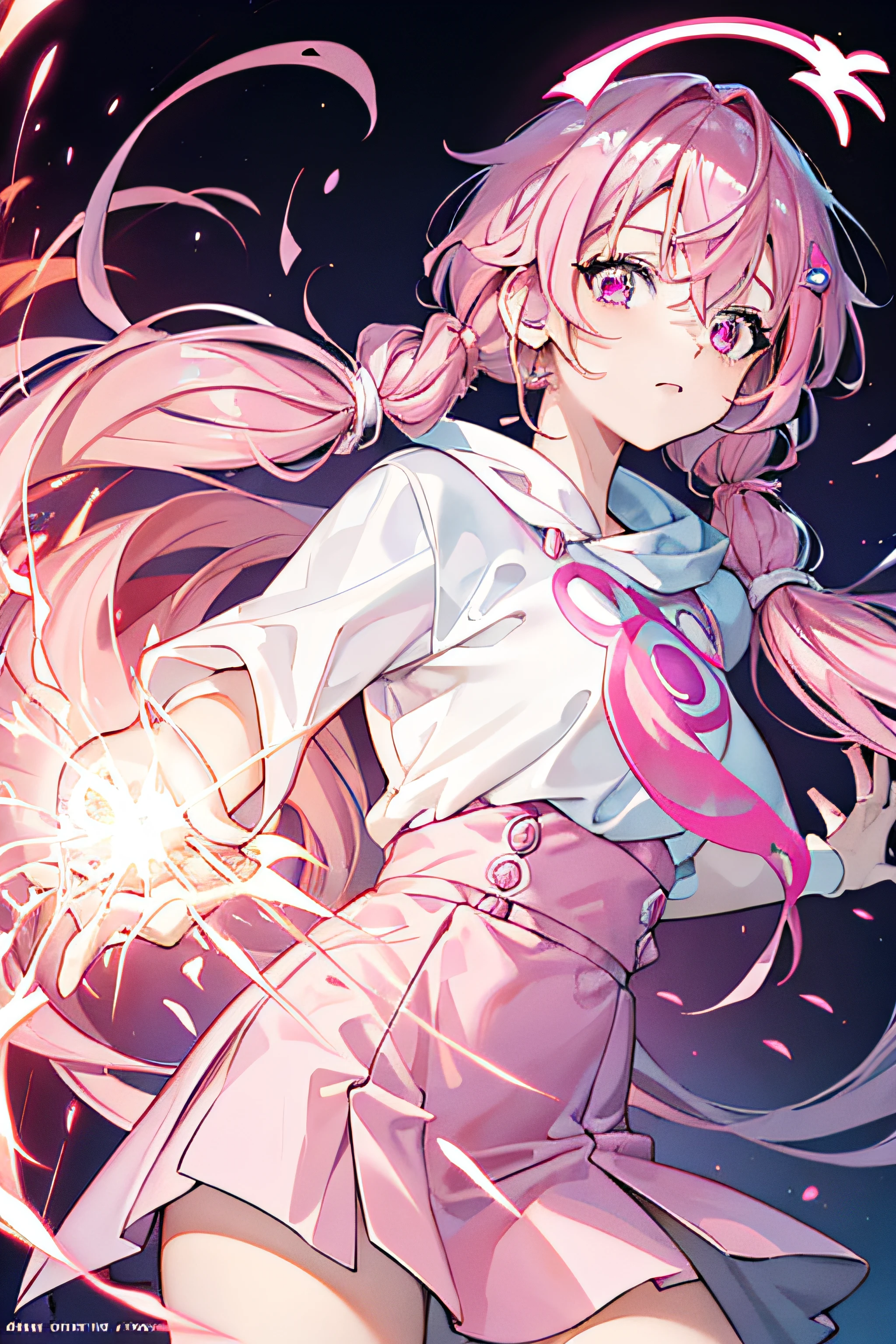 arafed woman with pink hair and a white shirt, with pink hair, pink straight hair, glowing pink face, flowing pink hair, two color hair, pink face, sakimichan, light pink hair with pink flames, korean girl, pink twintail hair and cyan eyes, pink hair, long flowing pink hair, glowing peach face, pink wispy hair