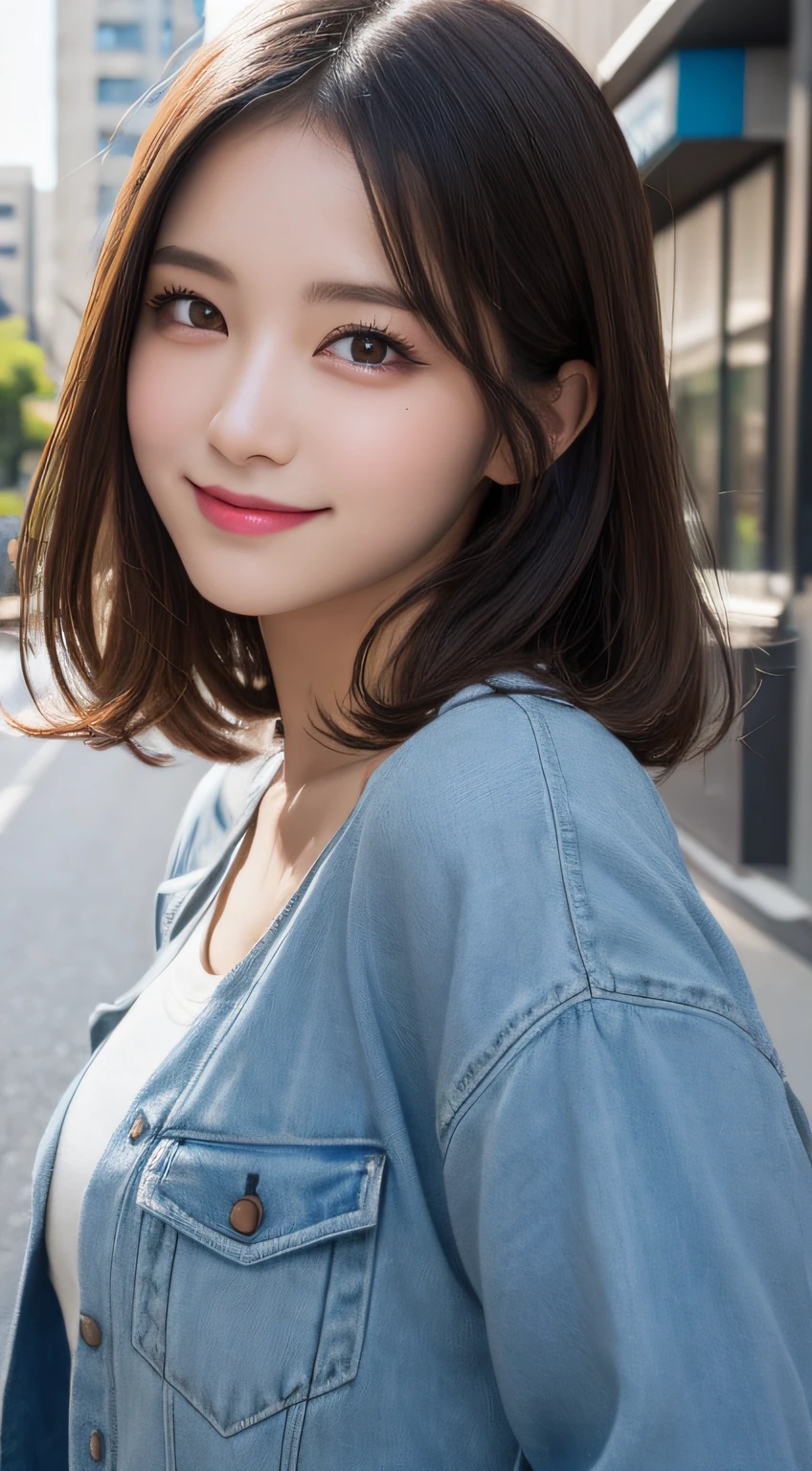 masuterpiece, Best Quality, Illustration, Ultra-detailed, finely detail, hight resolution, 8K Wallpaper, Perfect dynamic composition, Beautiful detailed eyes, doress,Medium Hair,  Natural Color Lip, Random and sexy poses,Smile,Aoyama Street Walk、28 years girl