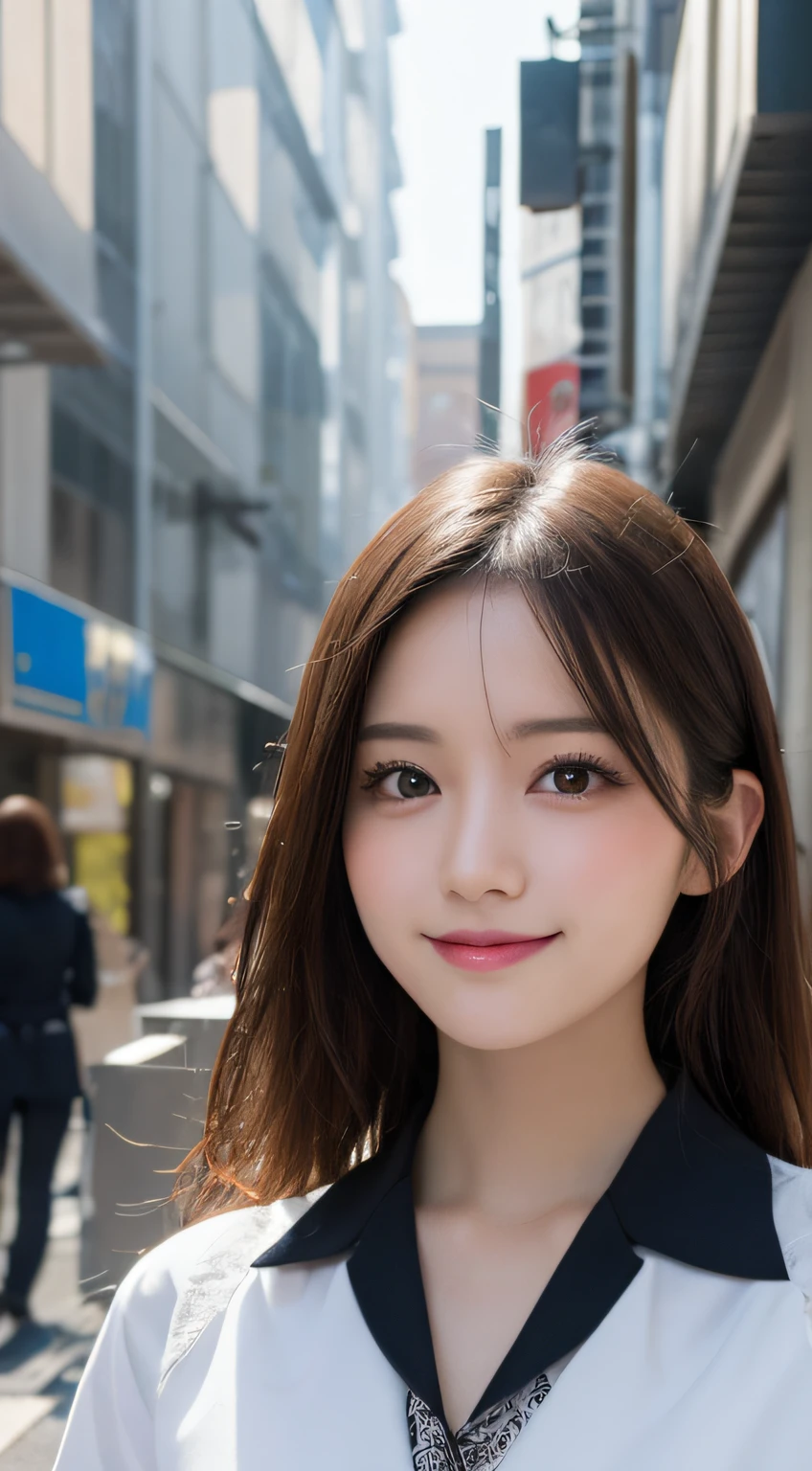 masuterpiece, Best Quality, Illustration, Ultra-detailed, finely detail, hight resolution, 8K Wallpaper, Perfect dynamic composition, Beautiful detailed eyes, doress,Medium Hair, Natural Color Lip, Random and sexy poses,Smile,Aoyama Street Walk、28 years girl