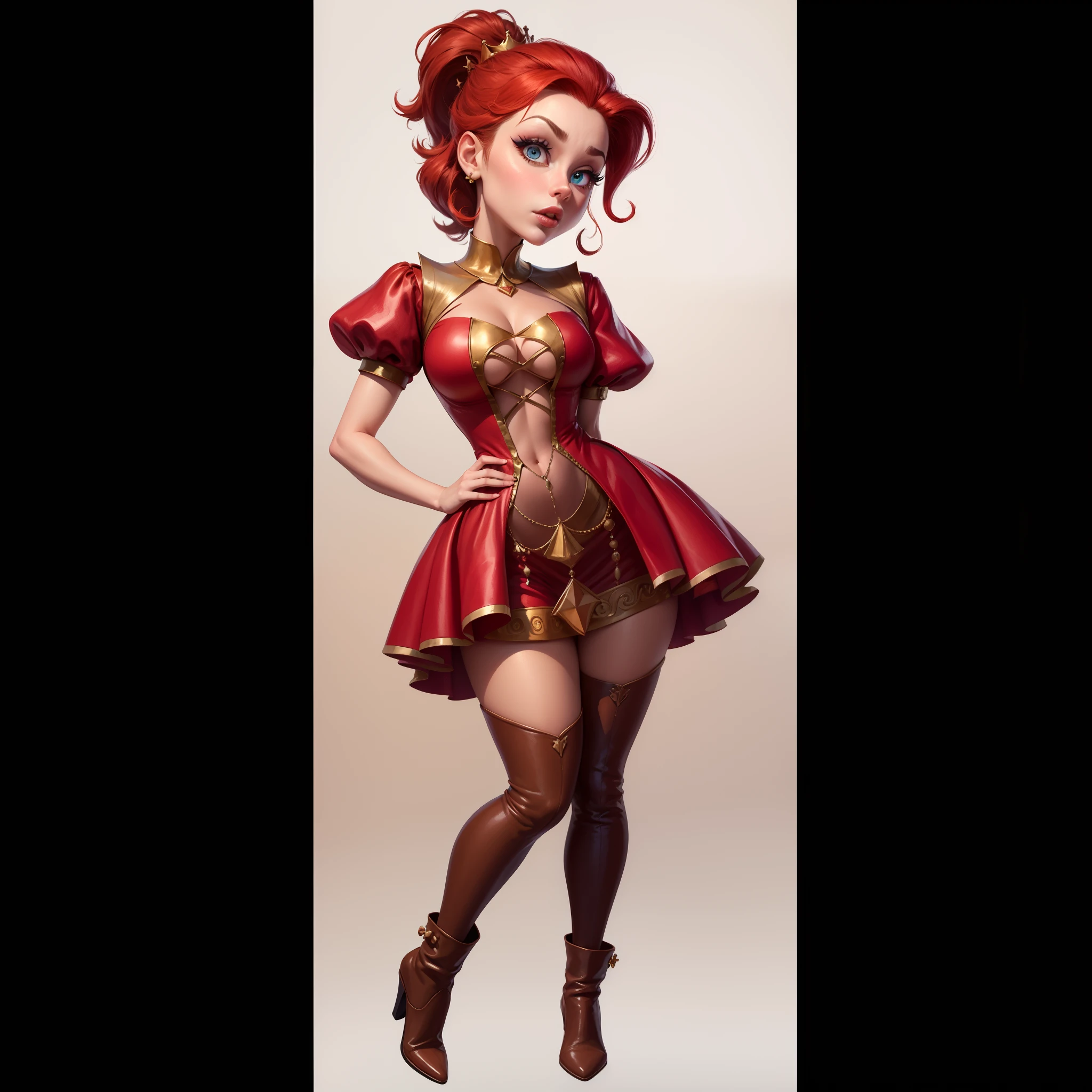 queen,largeeyes,A red hair,Wearing a red dress,Fold your hands to your chest,Perfect facial features,adolable,Cartoony,Perfect Finger,Absolutely normal facial features,Perfect hair details,perfect eyes,The highest masterpiece,high high quality