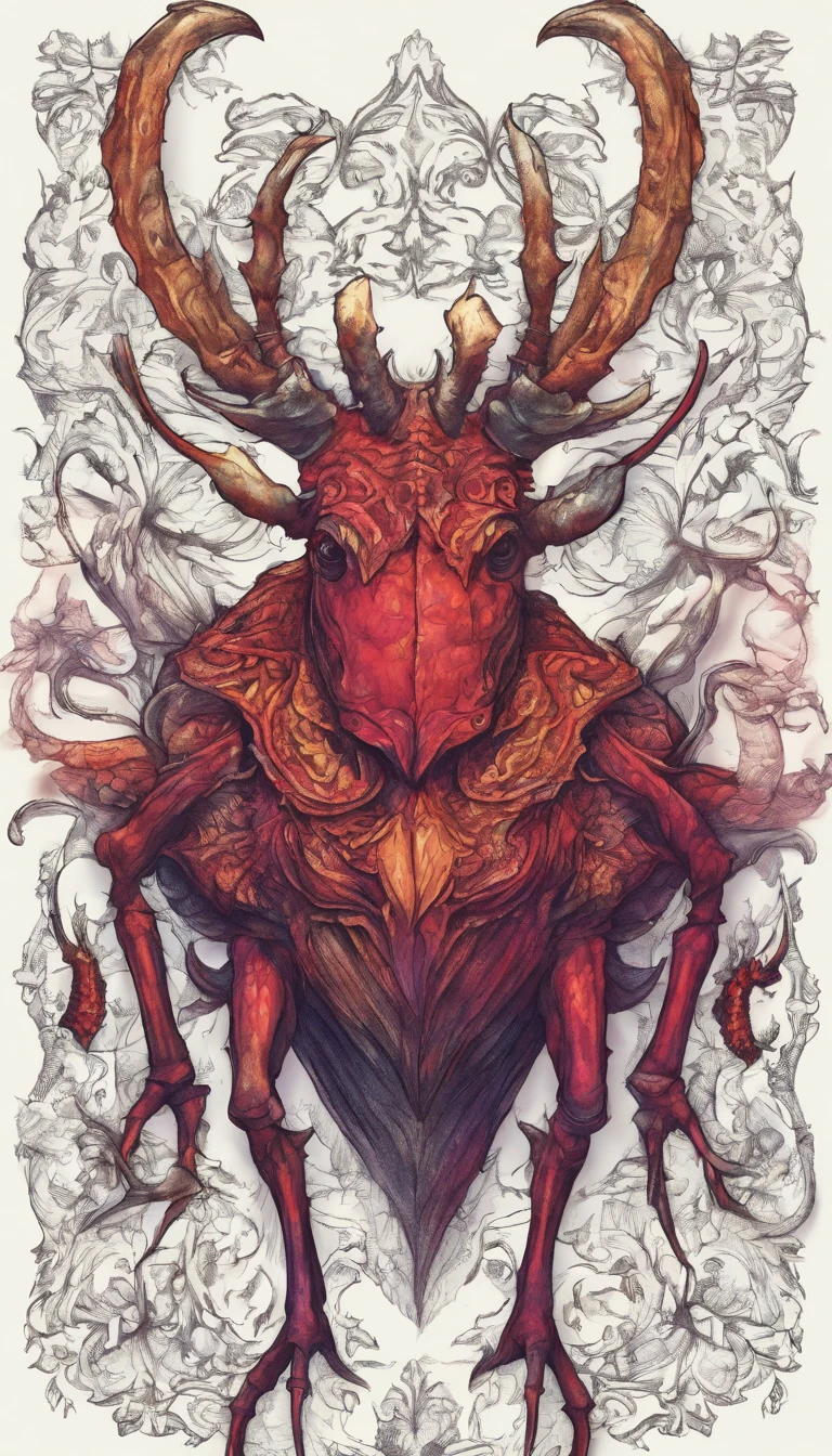 stag beetle fusion with dragon , in stle of drawing