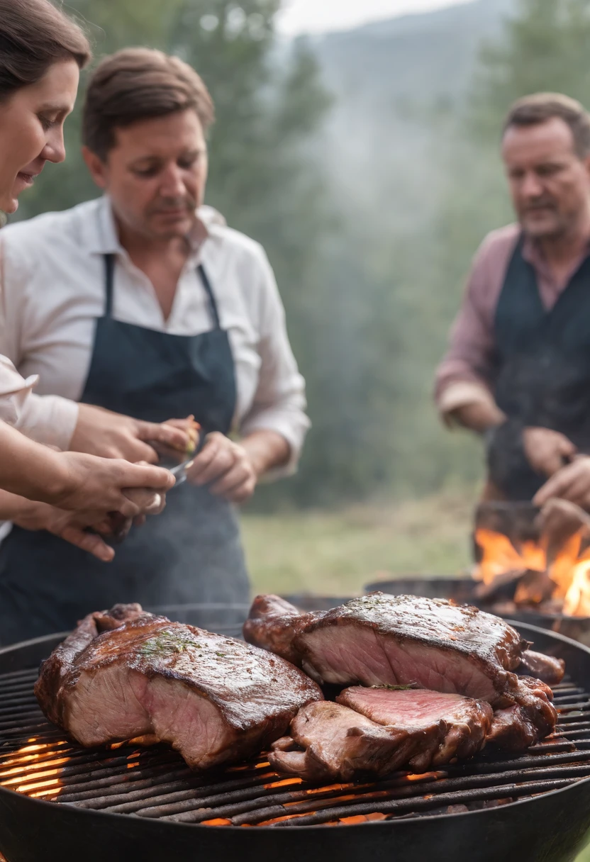 Asado argentino, carne a la parrilla, caliente,costillas, foto promocional, detalles intrincados, hdr, kinematics, adobe lightroom, muy detallada