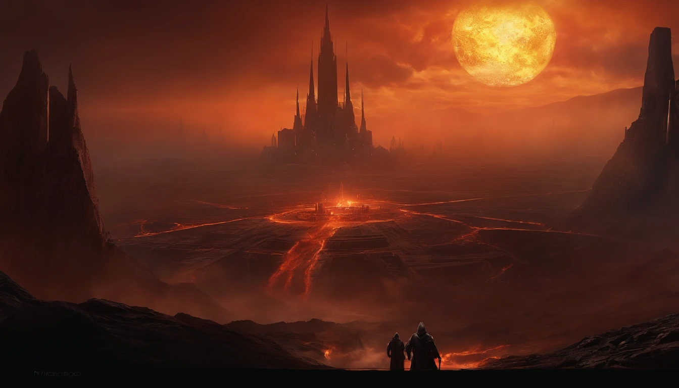 24k,Ultra - Detalhado, Futuristic, Cyberpunk, futuro, paisagem infernal, O fundo do inferno, A batalha final no inferno, apocalyptic landscape!!!!!, Mustafar, Infernal ruins, ! apocalyptic landscape!!, Soberbo D & D A Arte do Sol Escuro, Portal para o inferno, Portal para o inferno, Resgate do Submundo, sem pessoas!!!!!!