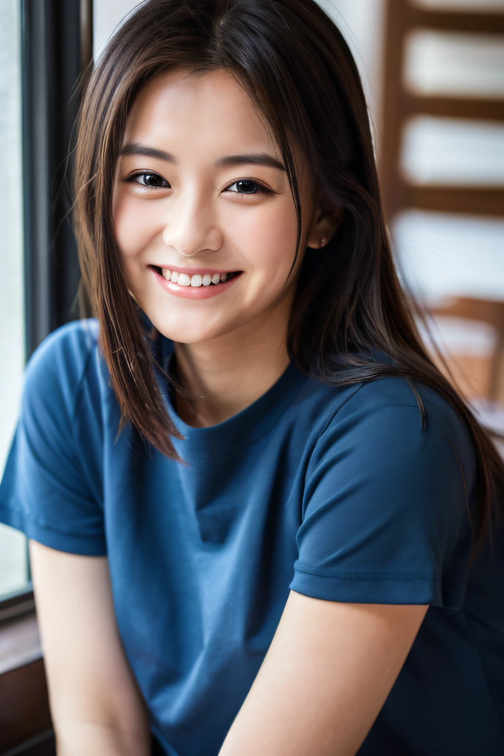 1人、tshirts、a miniskirt、Facing me and smiling、17age、Beautuful Women、Photo quality、8k、4k、A dark-haired