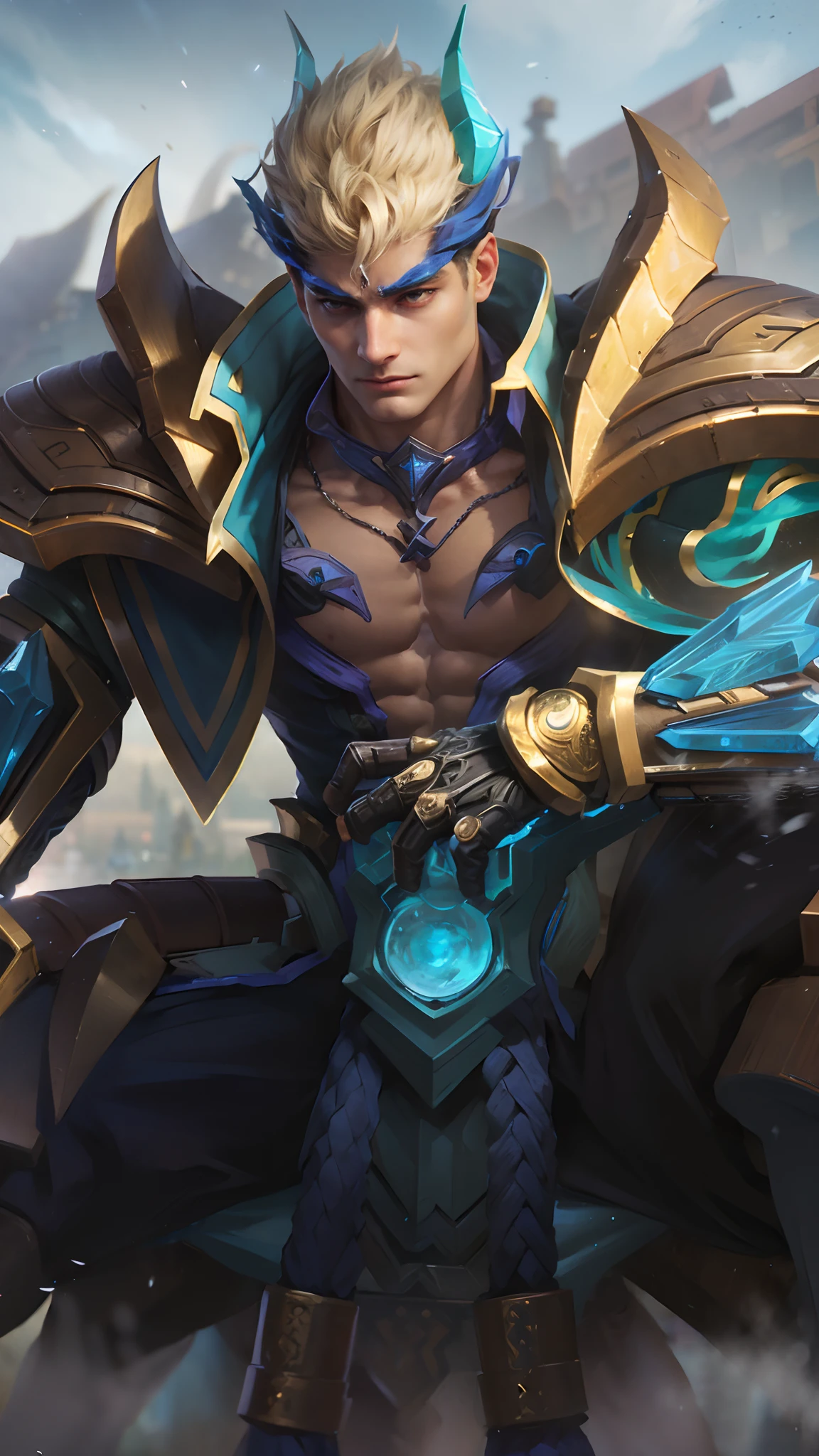 (Intricate Details, Masterpiece, Best Quality, High Resolution, 8k), (1man), (male:1.2), mature, dandy face, finely detailed eyes and face, toned body, masculine appeal, commanding presence, hot stud, bulging biceps and triceps, well-developed quadriceps and hamstrings, light skin, burgundy straight layered bangs hair, aquamarine eyes,  ornate details,  portrait, solo, half shot, looking down, detailed background, detailed face, (cogpunkai, cogpunk theme:1.1),  tech-mage,   [magic|technology], melding of spellcraft and advanced technology,  intricate [spellcasting clothes|mechanical gear], gear shaped glyphs,  ancient crystals,  [gears|ancient spell],  floating particles,  [innovative|enchanting] aura, high tech vehicle in background,   , finely detailed background, Depth of Field, VFX