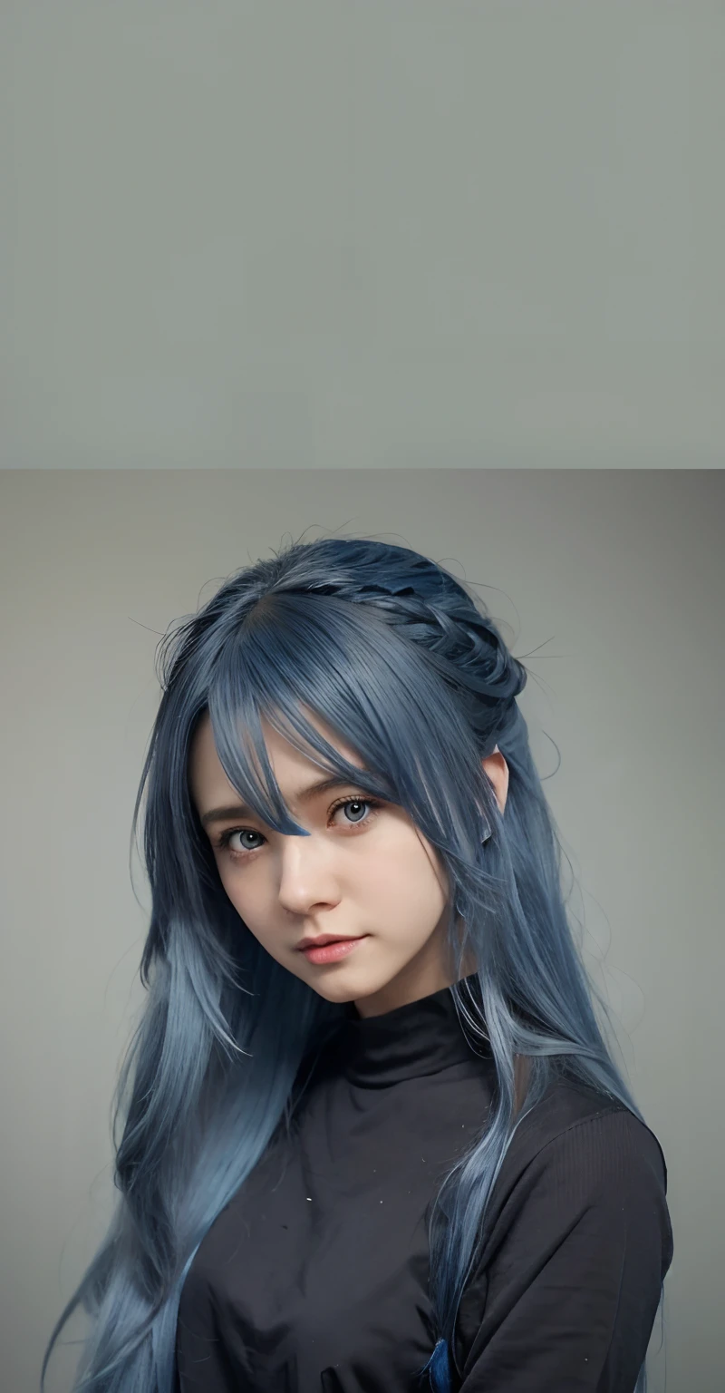 Blue hair, long hair, anime girl, realistic, ultra detail