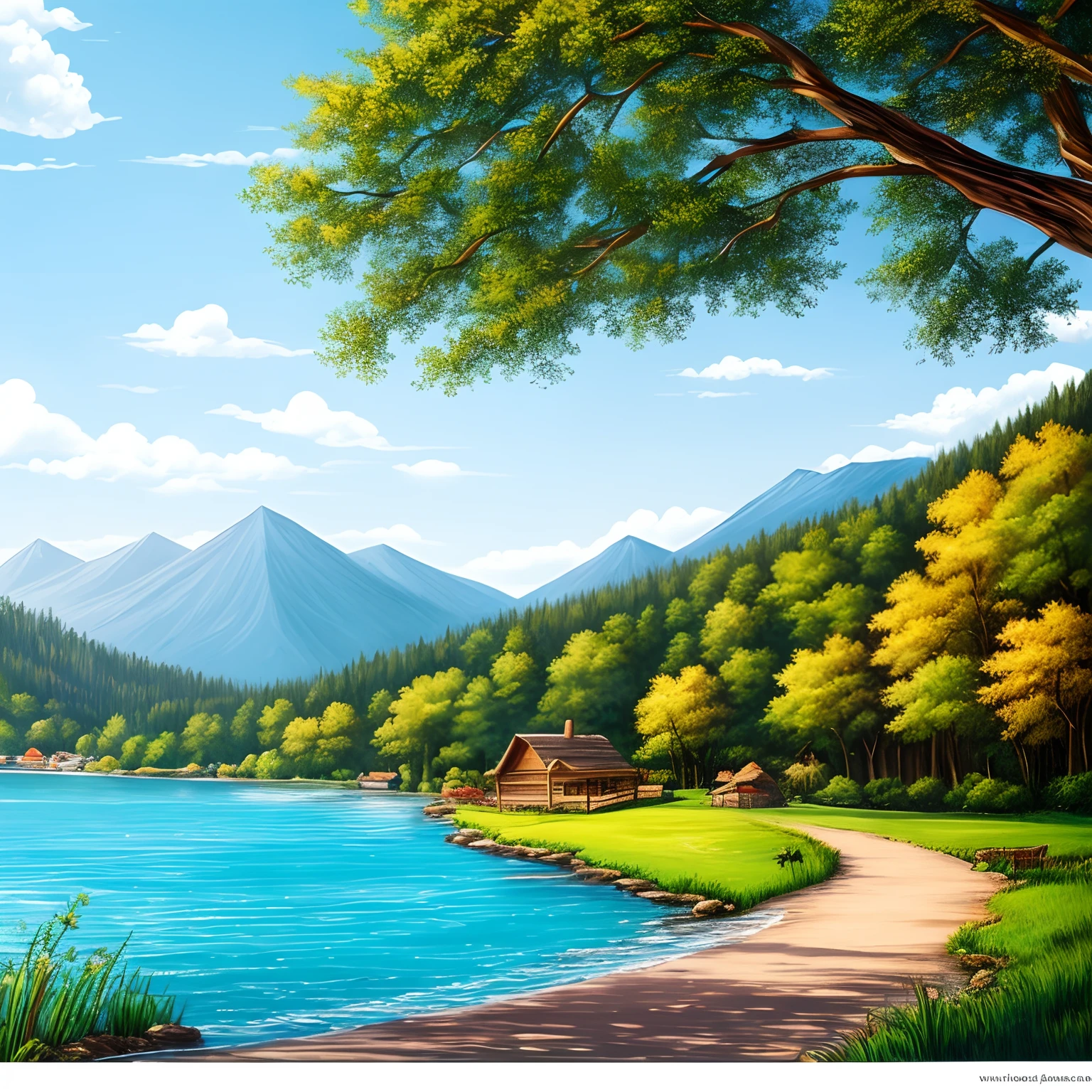 Draw a picture of an idyllic landscape