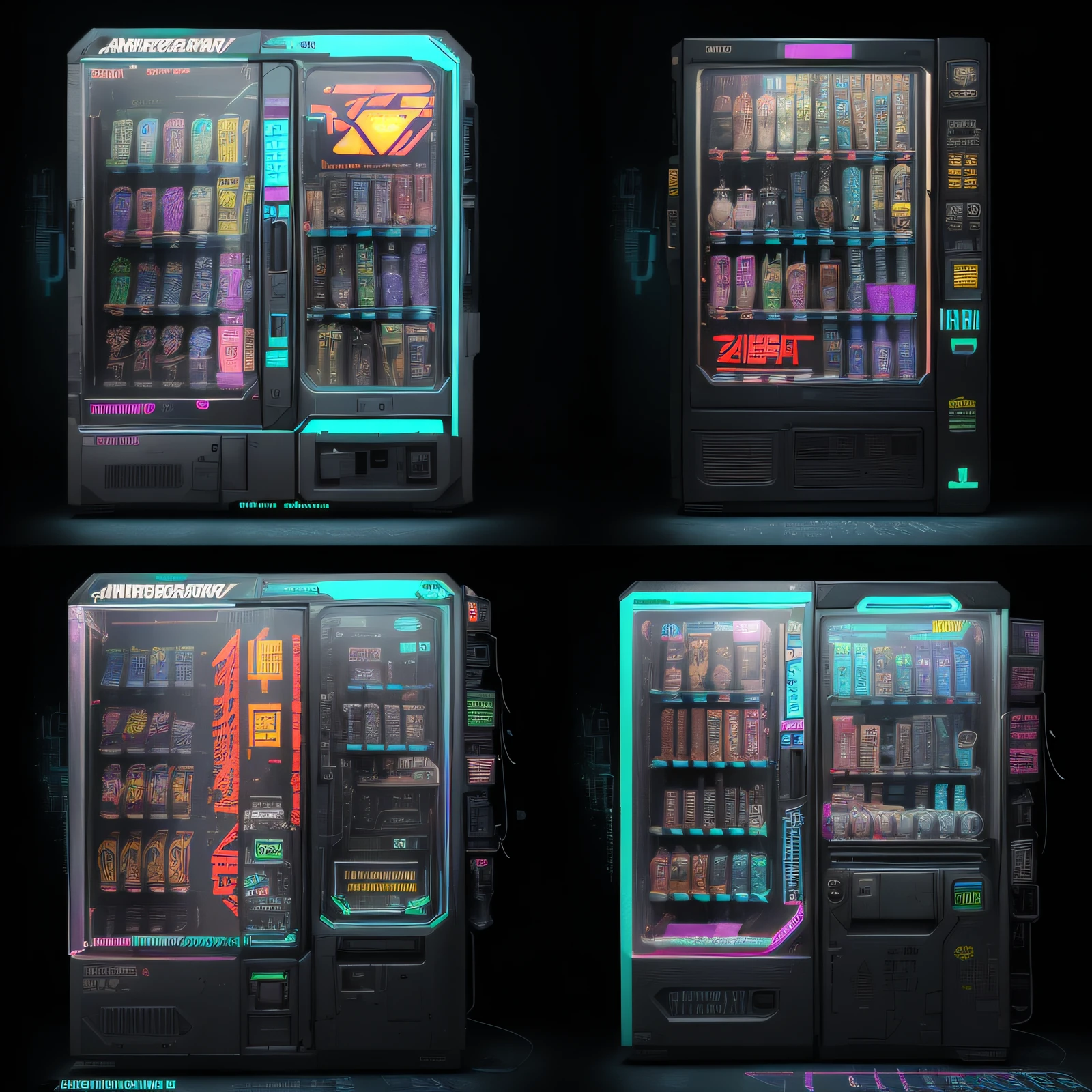 Vending machine close-up，There are a bunch of items inside, sci-fi vending machine, sci-fi vending machine, cyberpunk aesthetics, cyberpunk ads, Cyberpunk IKEA, cyber punk setting, Hyper-realistic cyberpunk style, Cyberpunk concept art, cyberpunk aesthetics, Cyberpunk Style ， Hyperrealistic, cyberpunk artifacts, cyberpunk theme art, Cyberpunk art style, Cyberpunk machine