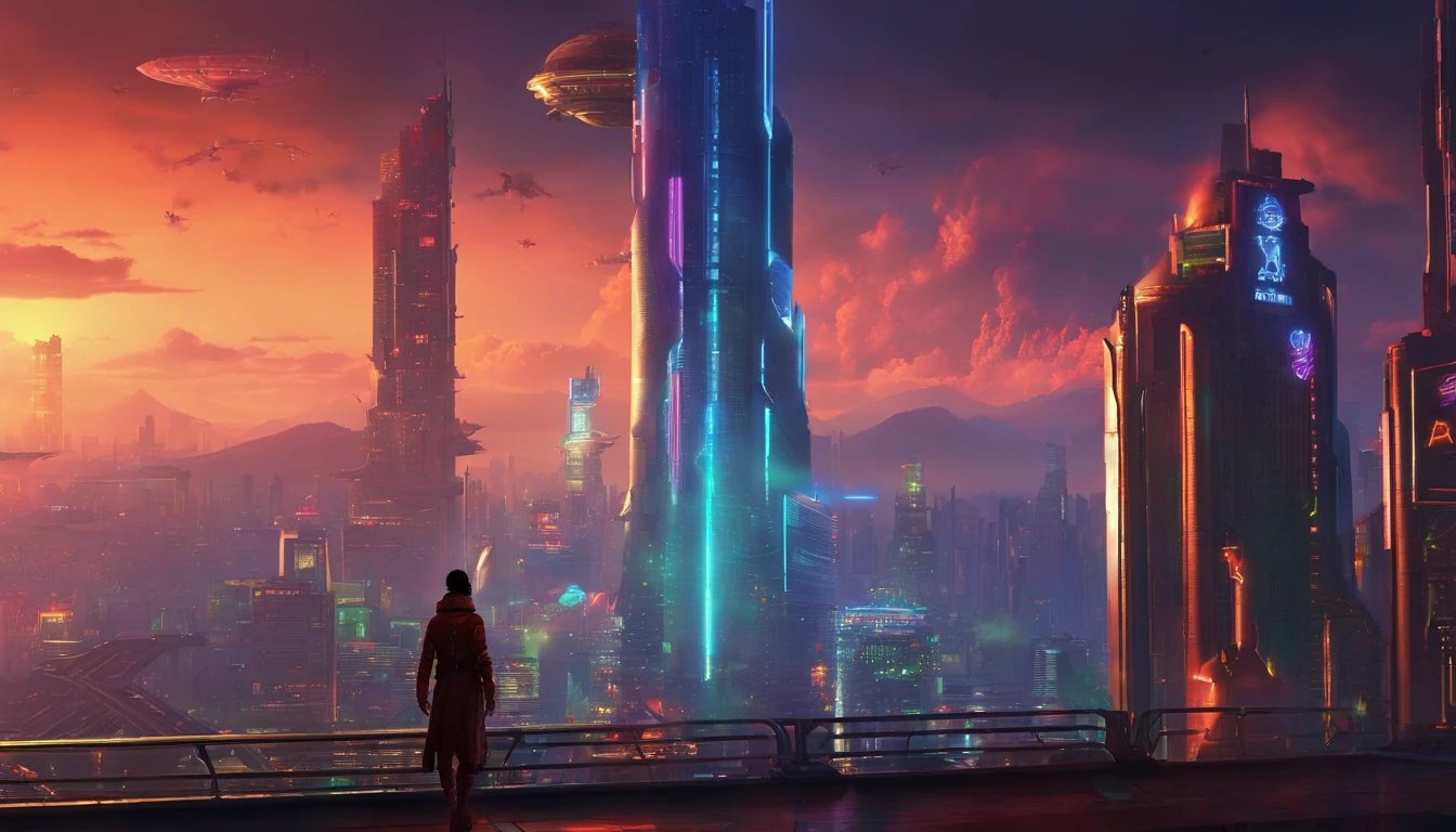 A couple Fighter Spaceship flying over a silhouette of a father and daughter from Vietnam who are standing on a mountain with the wind blowing the daughters hair and the fathers jacket, concept art wallpaper 4k, sci-fi fantasy wallpaper, sci fi artwork, detailed sci-fi art, beautiful sci fi art, spaceships in the cloudy sky, concept art artwork masterpiece, concept art 4k, concept art 4 k, sci fi concept art, mystical sci-fi concept art