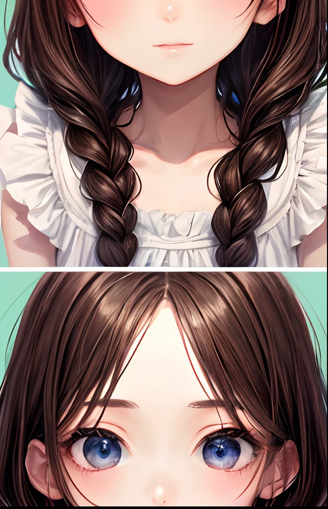 girl with、Brown hair、Braids、No background、without background、Background through、One piece with frills、kawaii