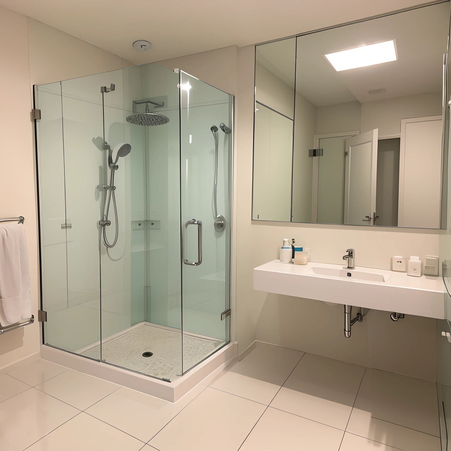 Shower room dry and wet separation partition multiple pictures together，A model room is displayed