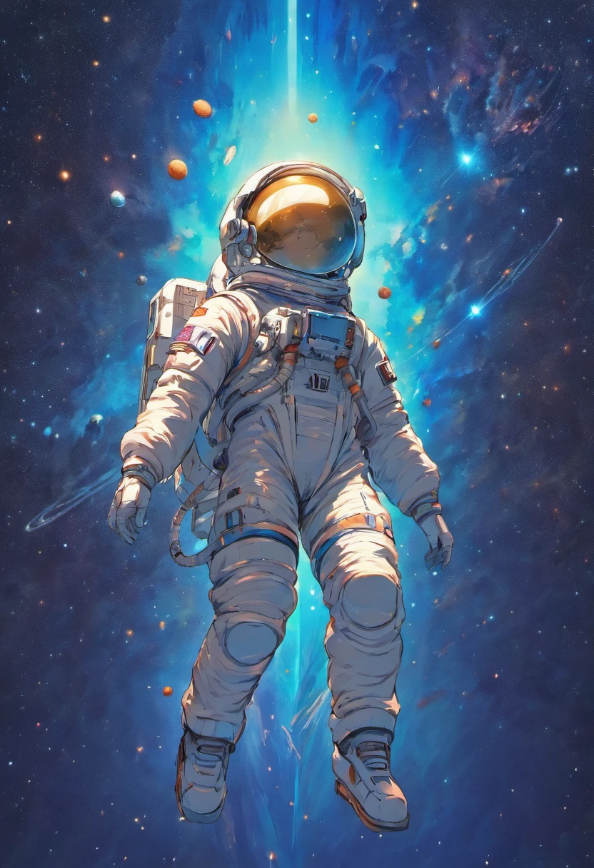 The astronauts wear white spacesuits,Wear a heavy helmet,From the reflector on the helmet, you can see the vastness of the universe。The astronaut's expression was focused and hopeful,His eyes shine through the lenses,Reflect the mesmerizing starry sky and floating planets。
The astronaut stands on the outside of the spacecraft,Turn your back to the earth,The Earth perfectly presents deep blue oceans and clouds,It seems to be the ideal place in the hearts of astronauts。The outline of the earth is clearly visible,Suspended in the background of the universe,It gives a sense of grandeur and magnificence。
Around the astronauts,Star clusters can be seen、NEBULA CLOUDS AND STARS,They dot the picture with subtle and bright colors,A brilliant cosmic scene was formed。The astronaut's arm opened slightly,It is as if embracing the entire universe,It shows his exploration of the unknown and his spirit of adventure。
The whole picture is full of a steady diffusion of artistic style,The delicate color transitions and detailed representations enhance the vastness of the universe and the presence of astronauts。Through a steady diffusion of painting techniques,Astronauts and the universe are one,Convey the power of hope and exploration。
