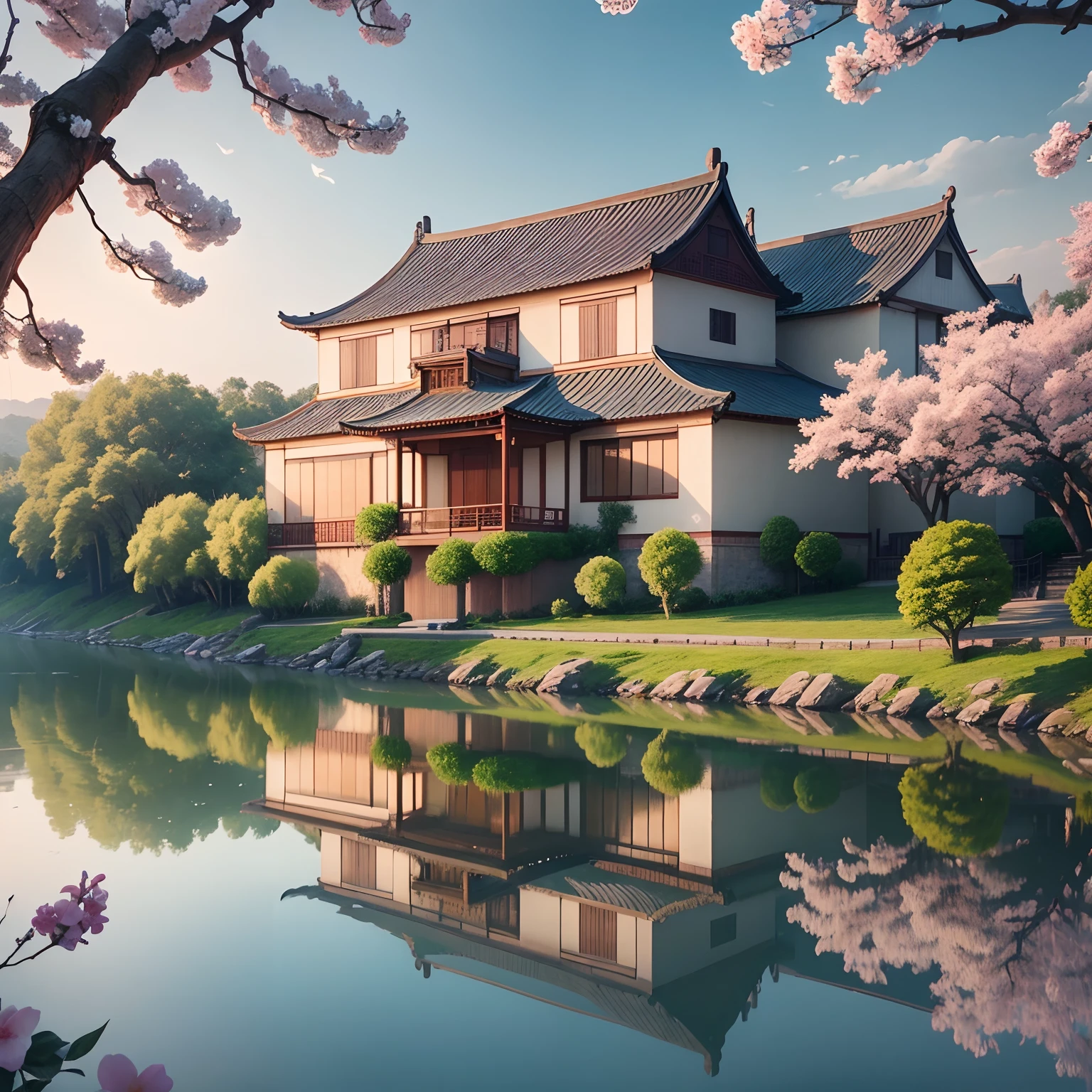 The river breeze is gentle,Willow branches sway,Flowers bloom。On this tranquil riverside,Feel the purity and warmth of life,The Psalm of Meeting the Ideal Habitat。Quality of life,Start by owning a nice house with a river view。