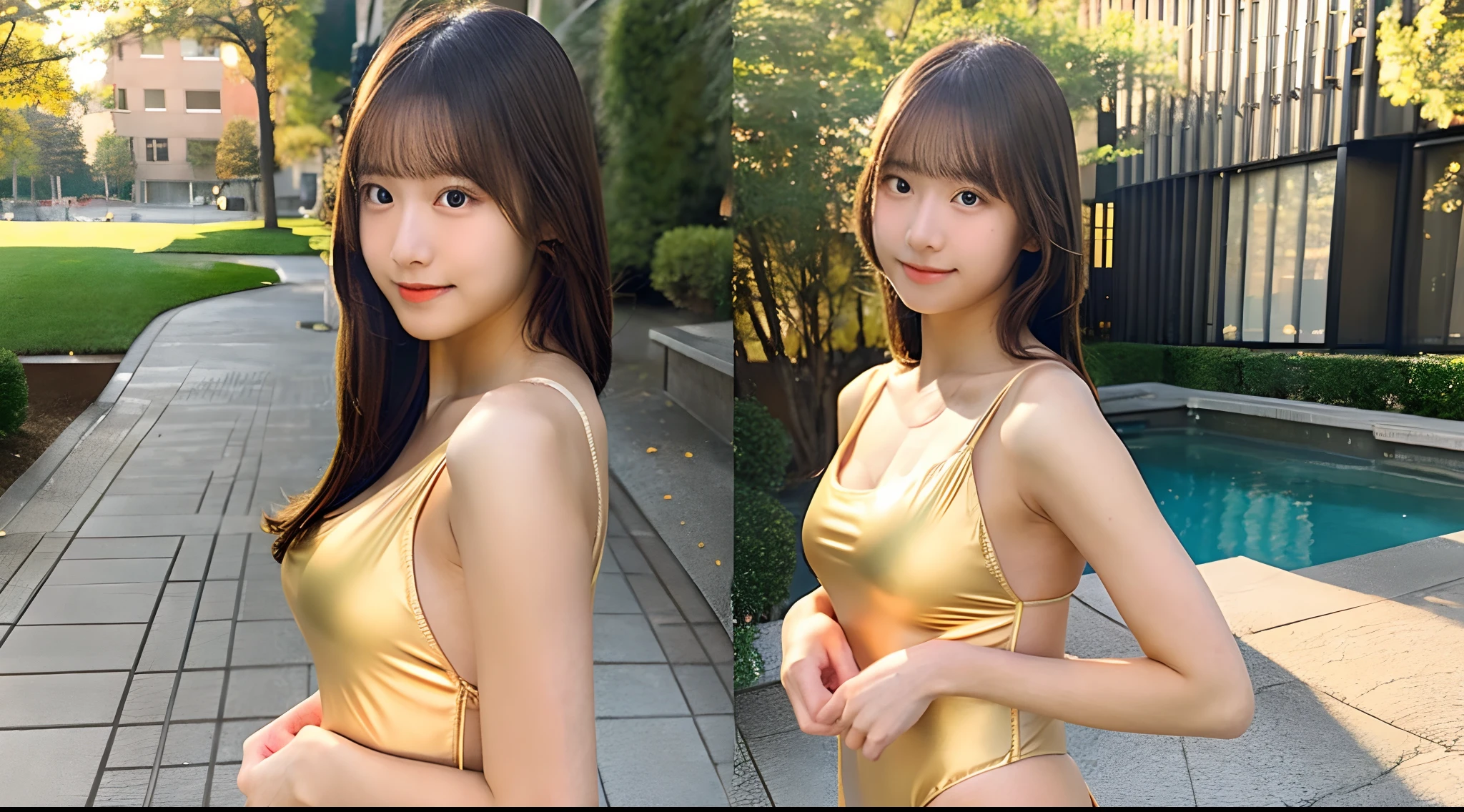 College girl in golden swimsuit 18 years old(F Cup Breast)