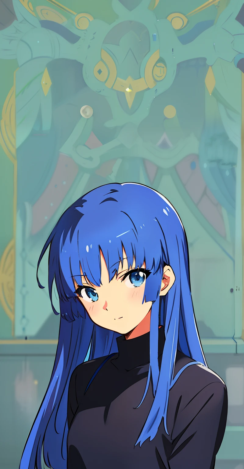 anime girl with blue hair and blue eyes in a black top, made with anime painter studio, flat anime style shading, paint tool sai!! blue, anime moe artstyle, painted in anime painter studio, iwakura lain, ufotable art style, blue head, semirealistic anime style, by Shingei, with blue hair, in an anime style
