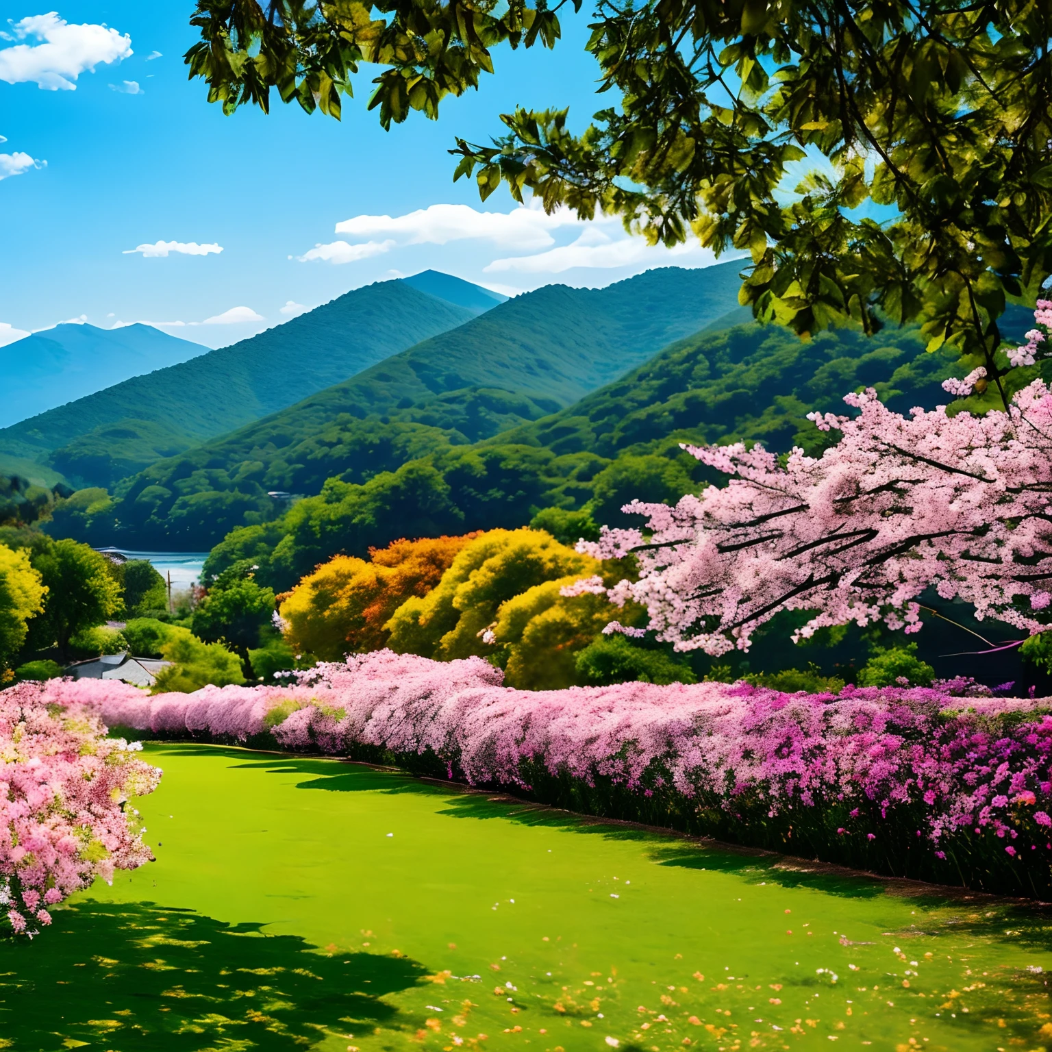 Clear sky and beautiful weather,
A gentle breeze blows,Make me smile.
flowers blooming,permeating the air,
Spend the perfect time with you.
