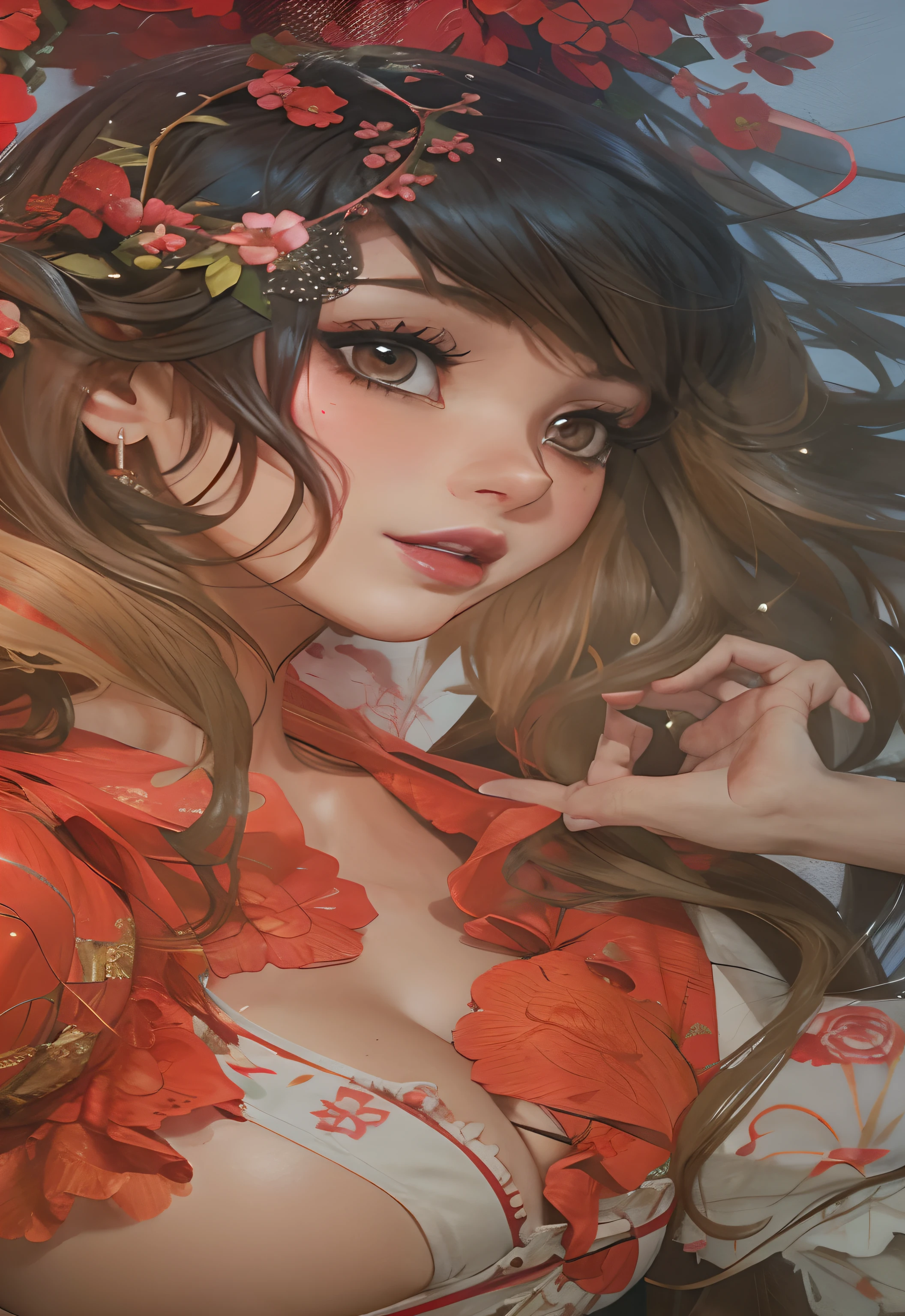 chica anime con flores rojas en el pelo y un vestido rojo, Arte detallado del anime digital, Artgerm extremadamente detallado, Artgerm. High detail, Artgerm. Anime illustration, Artgerm detallado, Guweiz, Obras de arte al estilo de Guweiz, Ross Tran 8 K, Retrato detallado de Anime Girl, Ross Tran y Wlop