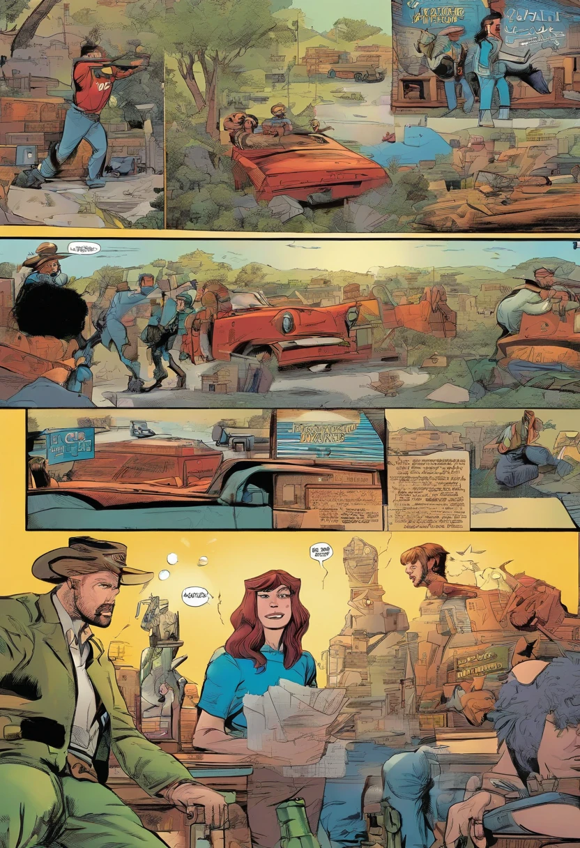 American comics, the comic story is presented in multiple irregular panels with color.  The style is exaggerated and detailed