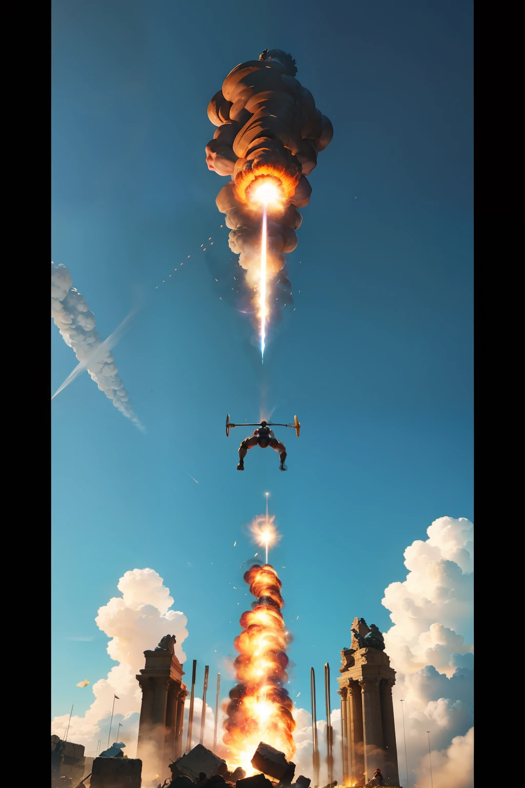 Hercules destroying a gym and launching people to the sky