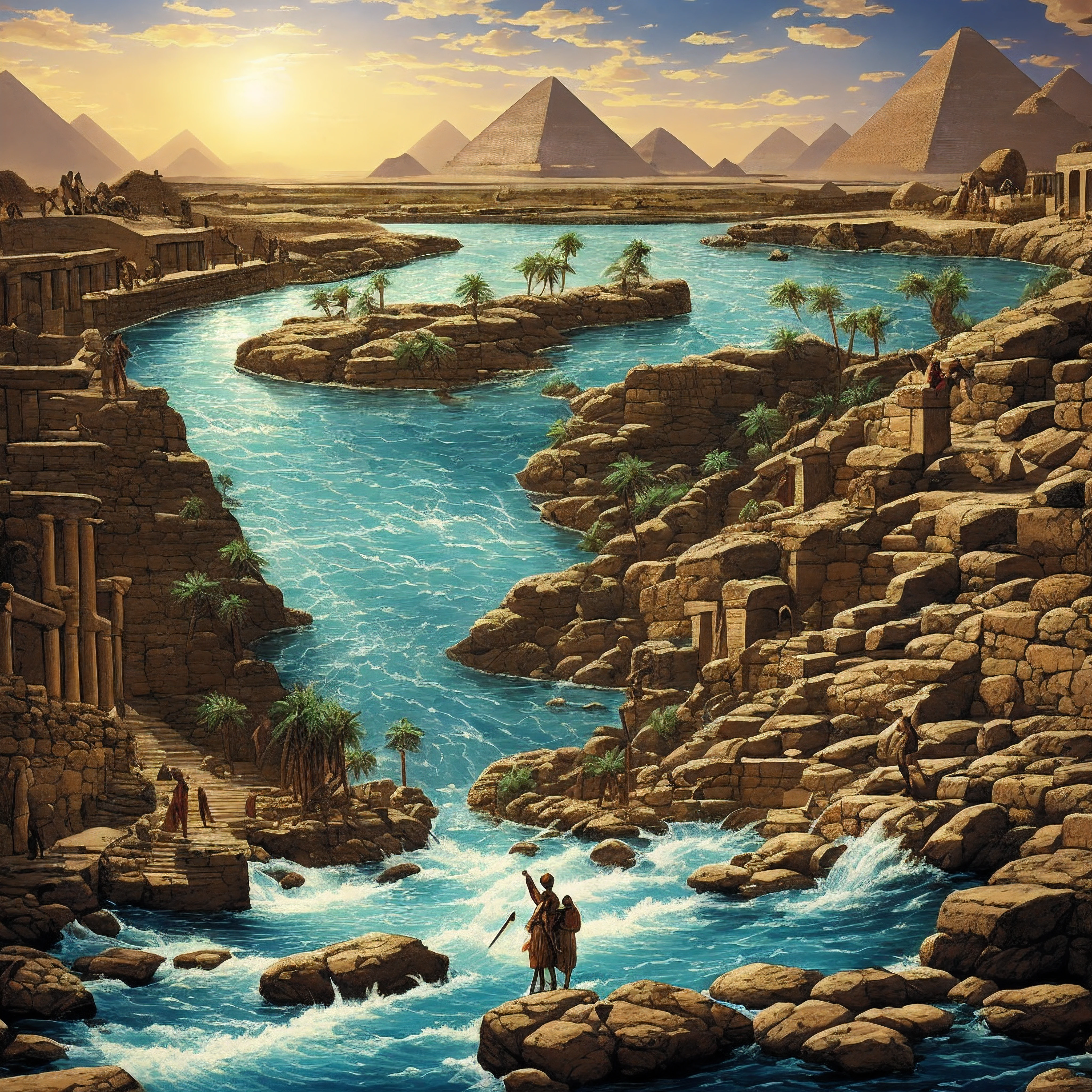 This was the first of the Ten Plagues of Egypt recorded in the biblical Book of Exodus. God instructed Moses to meet with Pharaoh and warn him that if he did not let the Israelite slaves leave Egypt, God would send plagues upon the land.
When Pharaoh refused, Moses struck the waters of the Nile river and canals with his staff, and they turned to blood. All the fish died and the water became undrinkable.
The plague lasted for 7 days. The Egyptian magicians were able to mimic this plague by their secret arts, so Pharaoh's heart remained hardened and he still refused to let the Israelites go.
The sudden onset of this ecological disaster, turning the vital water source of the Nile to blood, was a powerful demonstration of the God of Israel's power over the Egyptian gods and natural world. It forced the Egyptians to dig for water and made life very difficult.
Despite this, Pharaoh refused to relent, leading to subsequent plagues including frogs, lice/gnats, flies, livestock death, boils, hail, locusts, darkness and the killing of firstborn sons. Eventually Pharaoh allowed the Israelites to leave after the final plague.