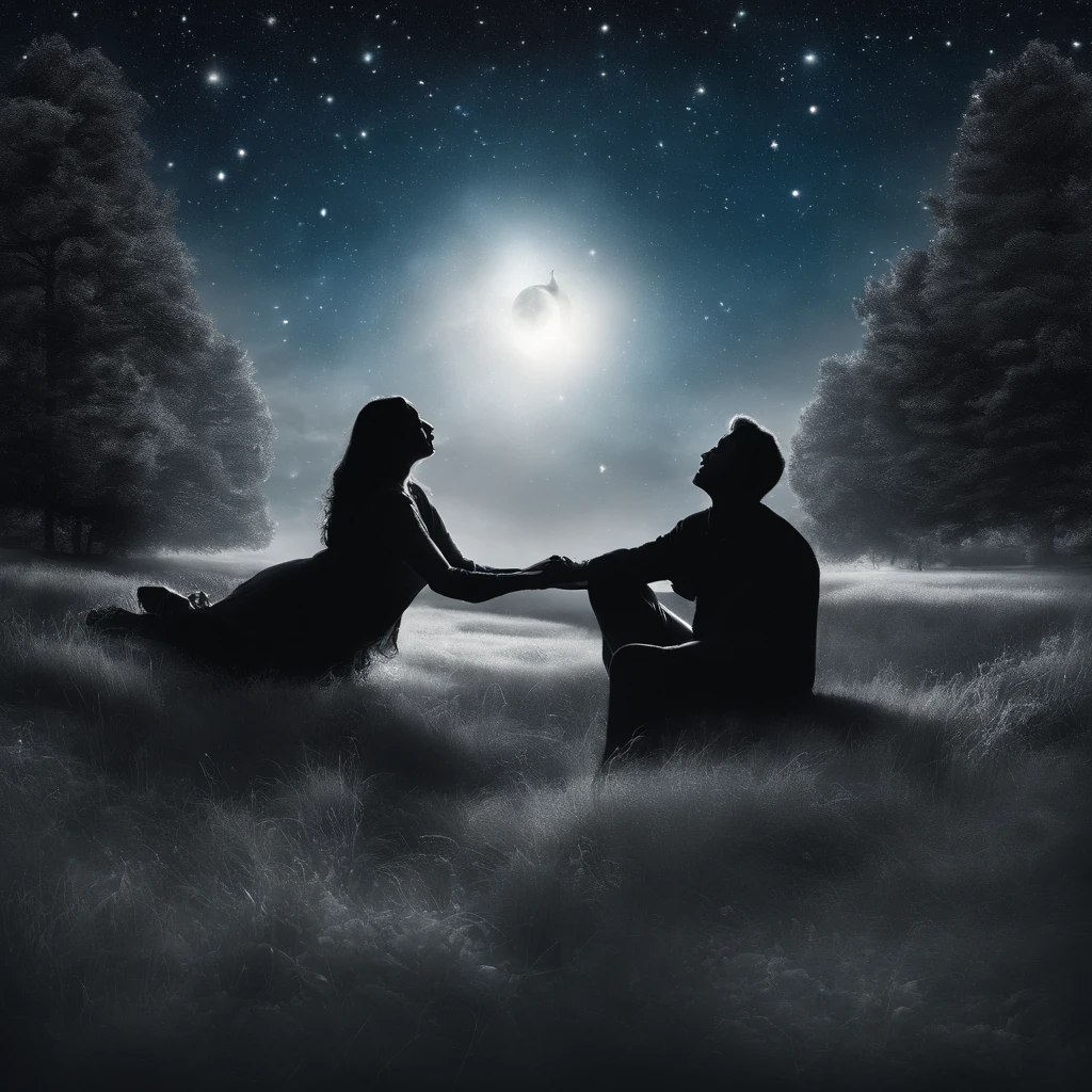 Based on the content of the lyrics, come up with an album cover design idea,, I will explain it without text to make it easier to draw.

Album Cover Design Ideas:
1. Background with: Choose a dark night sky as the background. Painting a beautiful night landscape with twinkling stars.

2. The central figure: Draw a man and a woman with their hands together looking up at the sky. They look at each other and smile warmly.

3. Emotes: The eyes of men and women reflect emotions of emotion and happiness. In addition, The male holds the woman's hand, indicating that they are connected and dependent on each other.

4. concept: This album is an album focused on love and gratitude., The design emphasizes the relationship between two people who support and understand each other. The beauty of the stars and the night symbolizes their love and hope for the future.

Referring to the album cover design described above, an art director or graphic designer can illustrate it.