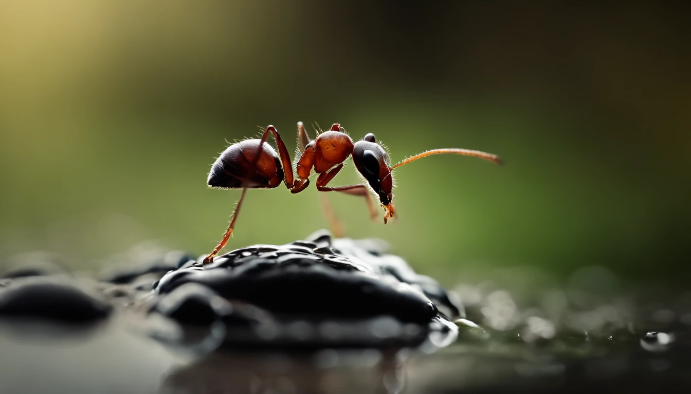 An ant is being kept in a drop of water