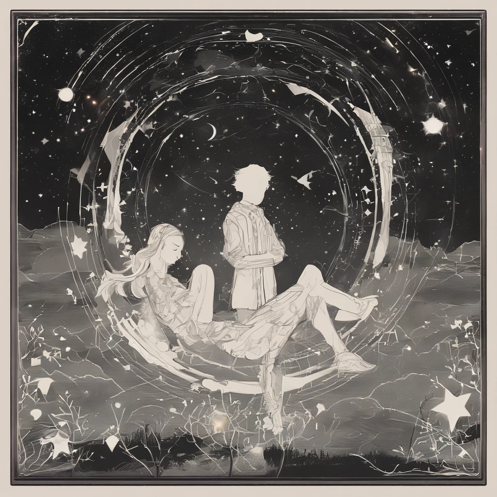 Album Cover Design Ideas:
1. Background with: Choose a dark night sky as the background. Painting a beautiful nightscape with twinkling stars.
2. The central figure: Draw a man and a woman with their hands together looking up at the sky. They looked at each other and smiled warmly.
3. Emotes: The male and female eyes reflect emotions and feelings of happiness. In addition, A man holds a woman's hand, It indicates that they are connected to each other and dependent on each other..
4. concept: This album is focused on love and gratitude., The design emphasizes the relationship between two people who support and understand each other. The beauty of the stars and the night symbolizes their love and hope for the future.