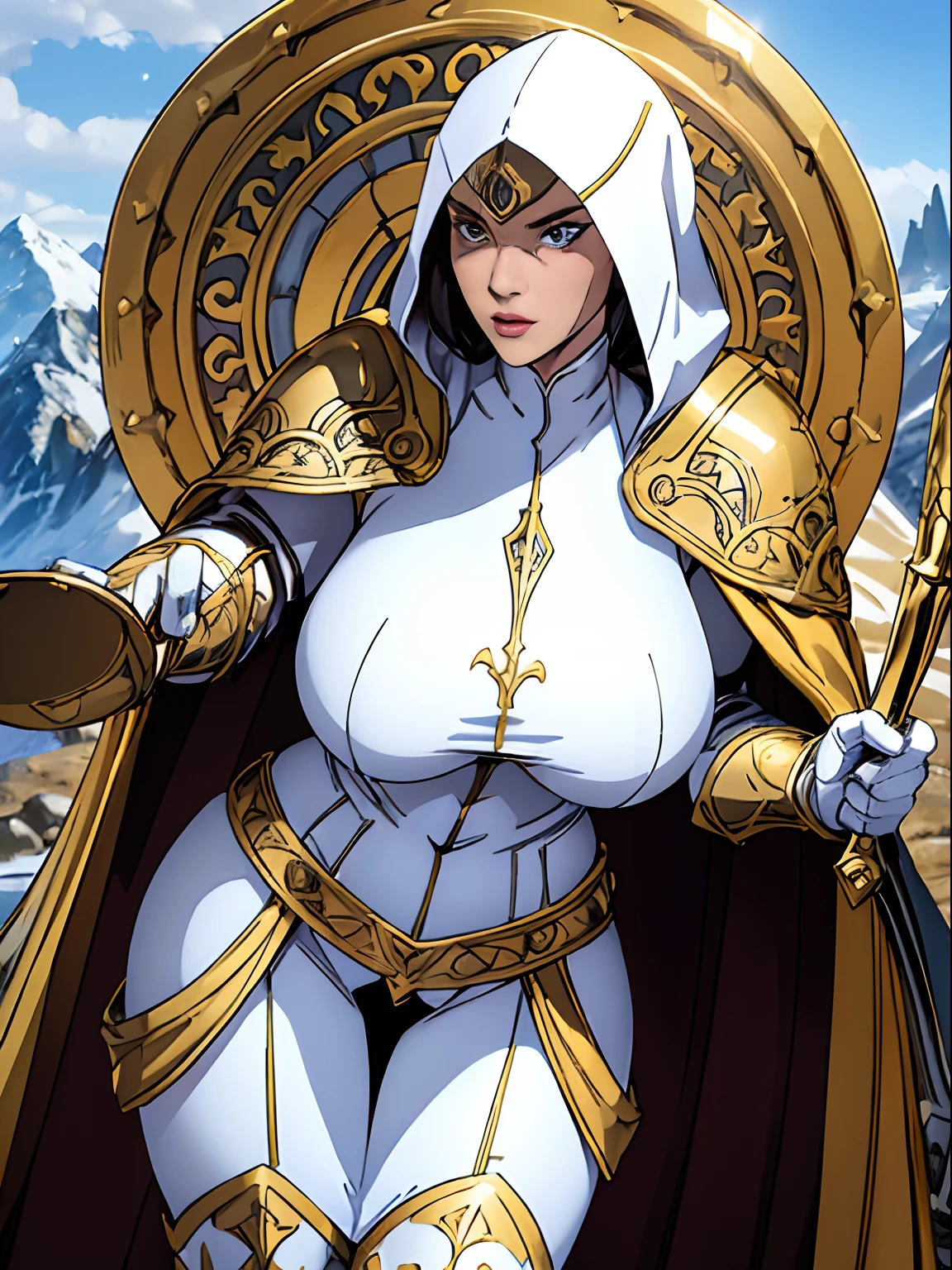 ((masterpiece)),(((best quality))),((character design sheet)), ((full body view)) ((cyberpunk empress)) mature face, ((middle eastern eyes:1.4)), ((cybernetic gown)), (((intricate futuristic breastplate))), defined cheekbones, high cheekbones, illustration, muscular, ((cyber gold:1.4)), sexy bimbo, (gigantic breasts:1.7) black hair, ((detailed face:1.4)) beautiful woman, (Chinese:1.4) (white skin:1.4) , (red lipstick:1.4), shiny skin, scribbles and marks,(puffy lips:1.4) , rough sketches, pose, 8k,16k, (simple background, white background: 1.3) ((warm color palette)), ((cyberpunk aesthetic))