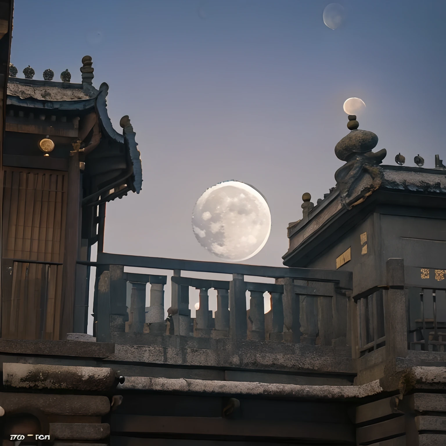 (goden_full_moon:1.8), architecture, bj_ancient_city, bridge, building, castle, cloud, east_asian_architecture, full_moon, moon, night, no_humans, outdoors, pagoda, reflection, scenery, sky, stairs chinese_tower, lake, golden colored thhem, east, delayed photography, realistic scenery, paper carving, virtual engine 5,