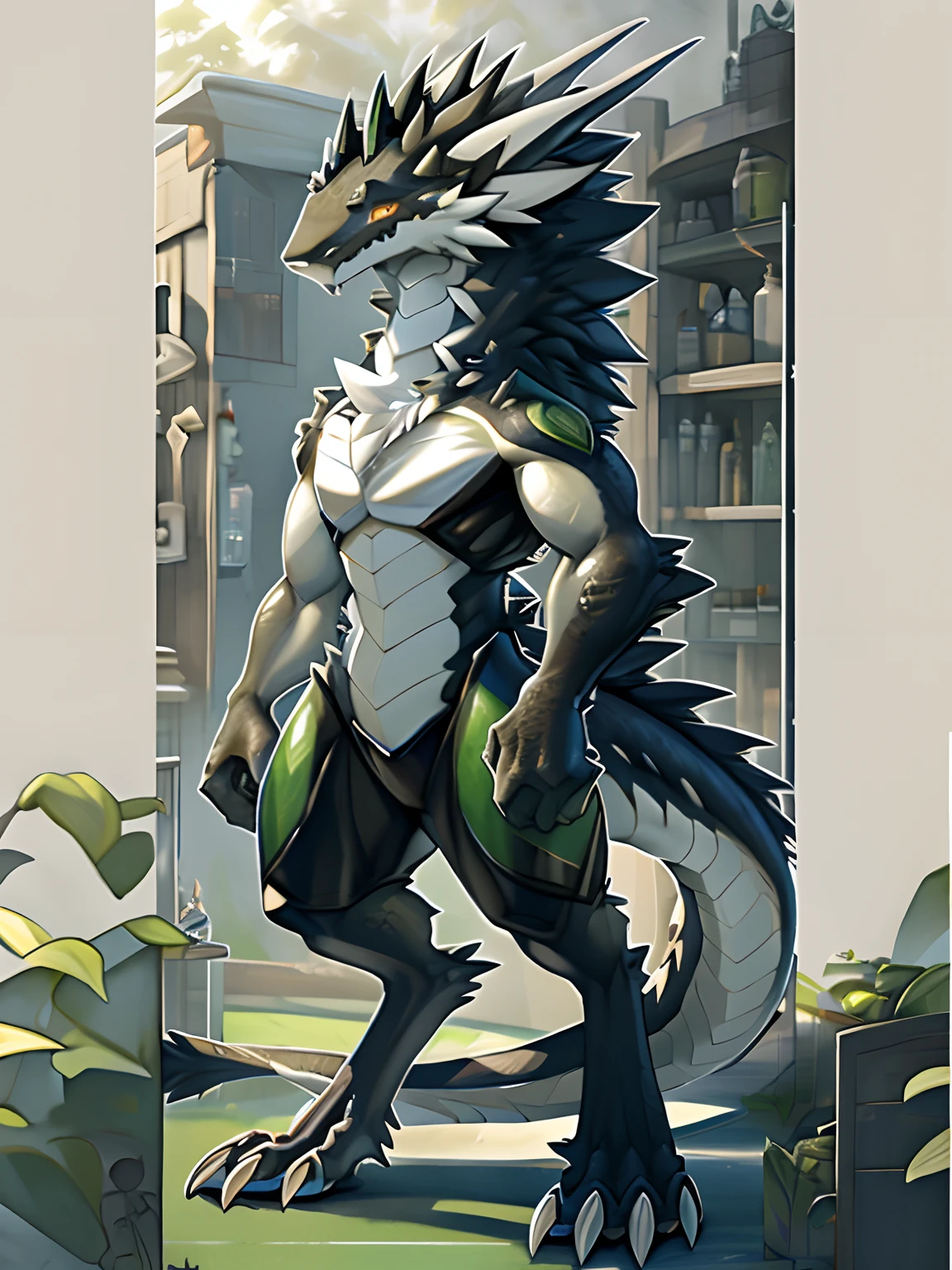 (Masterpiece), (Excellent), (Extremely fine), White dew, Square, Dragon tail horn、drak、Smooth scales、Smooth skin、dragon pupils，detailed full body，full body detailed