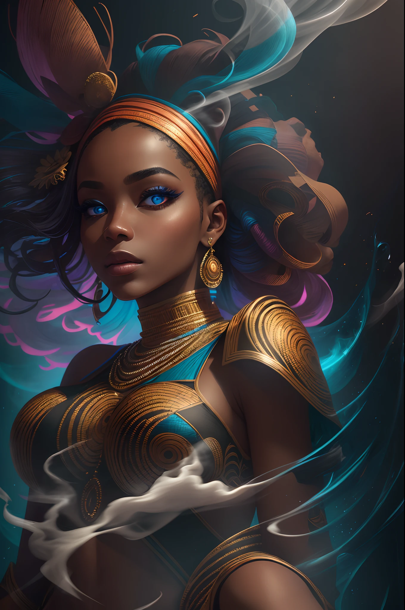 ((perfect whole body)), ((ultra photorealistic)), Top quality, ((Photorealistic)), 16K, High Definition, 16K illustration, textured skin, celestial, splash art, ray tracing, high res, ultra sharp, ((masterpiece)), best quality, ((intricate details)), (((detailed eyes))), (((perfect face))) (((detailed face))), masterpiece, highly detailed exquisite character art, light on face, smoother lighting, ((cinematic light)), ultra-realistic, female goddess of glass, shattered glass, intricate design, glass dancer, neon iridescent clothing, deity, plastic, neon glitter, confetti, (((black skin))), black complexion, (dark complexion), dark skin, neon blue eyes, white hair with light blue highlights, white lipstick, glass ball, glass orb, blue earrings, deity, neon lights, glass particles, white eyelashes, in a kingdom courtroom,