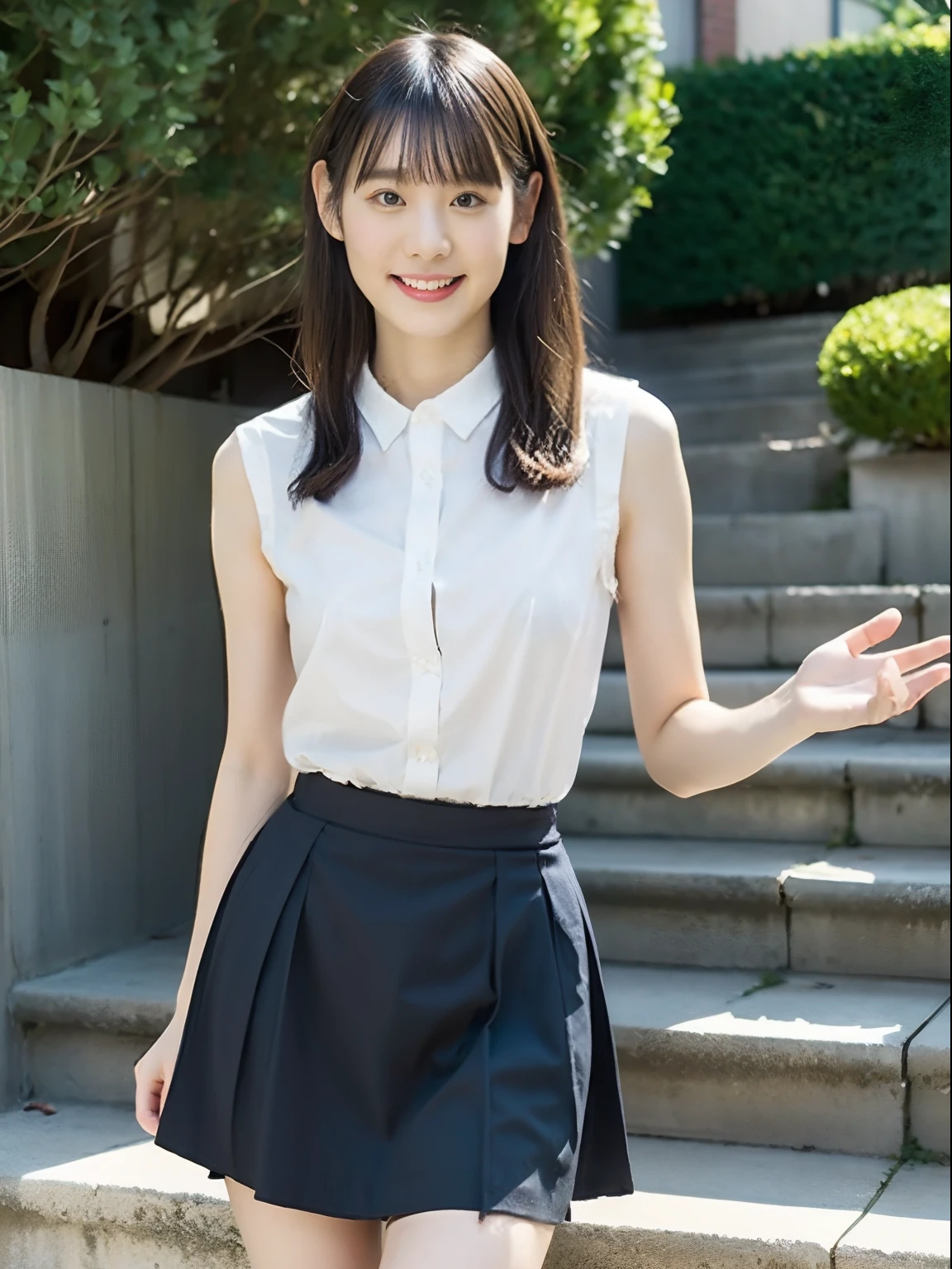 top-quality、超A high resolution、(Photorealsitic:1.4)、***1人、grey skirt、Office stairs、turned around、A little smile、Unusual look、Sexy buttocks、White blouses、Beautiful curved waist constriction、Document Case Retention