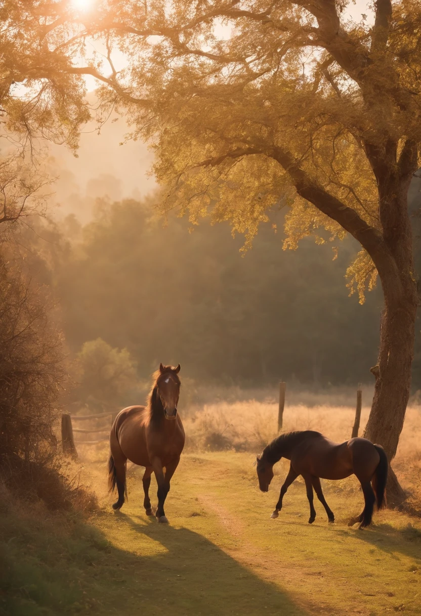 realistic beautiful color birds singing, realistic squirrels eating nuts, high quality, high resolution,8k, real camera photo 16:9 ,, Withered vines, aged ((trees)), dusk ((crows)) cawing free,, ((a small bridge)), flowing water, (((a humble dwelling))), (a horse:1.6),, Westward blows the chilly wind on ((an ancient path)),, As the sun sets, my heart aches with a lonely wrath,,