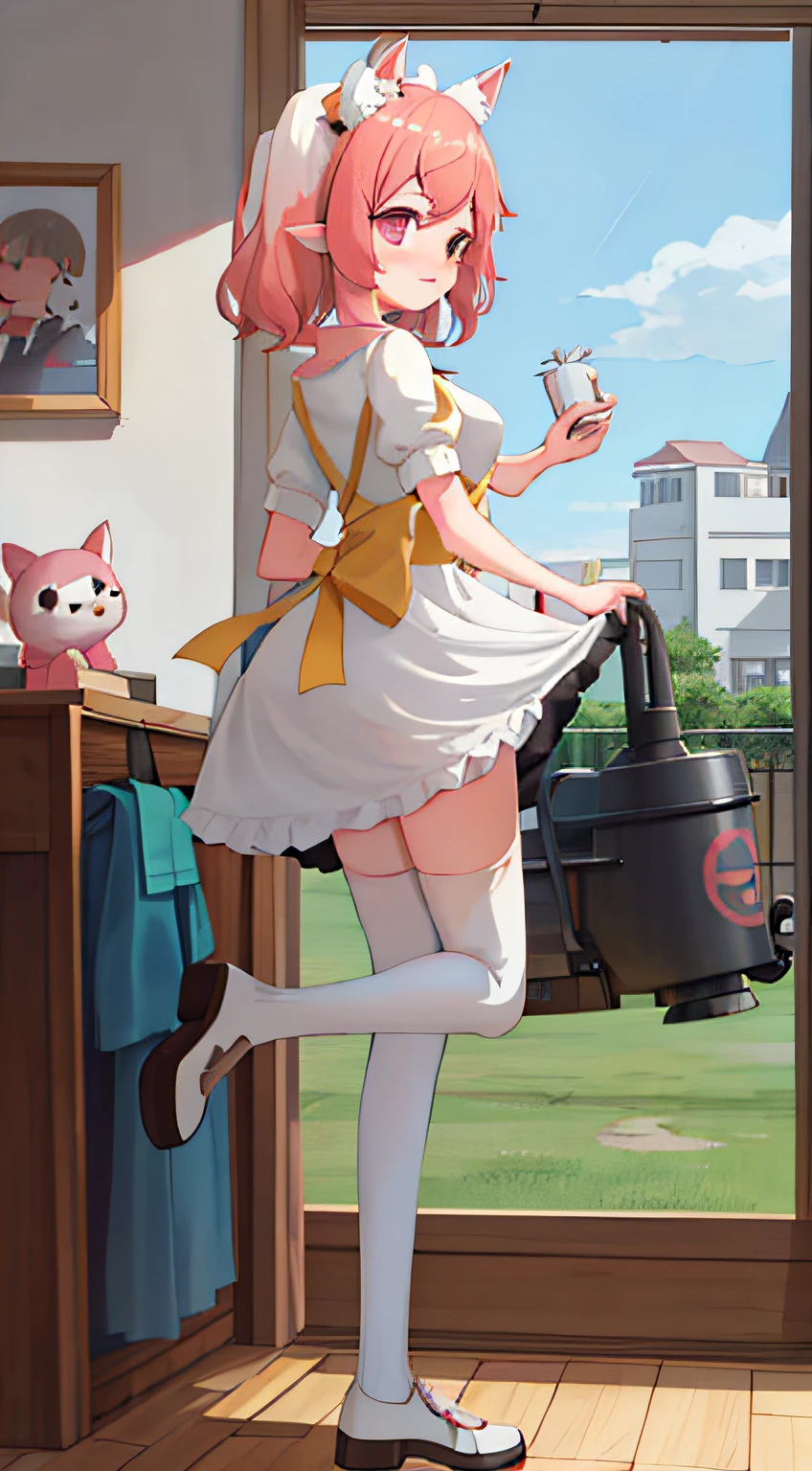 The animal-eared loli lifted the vacuum of her skirt